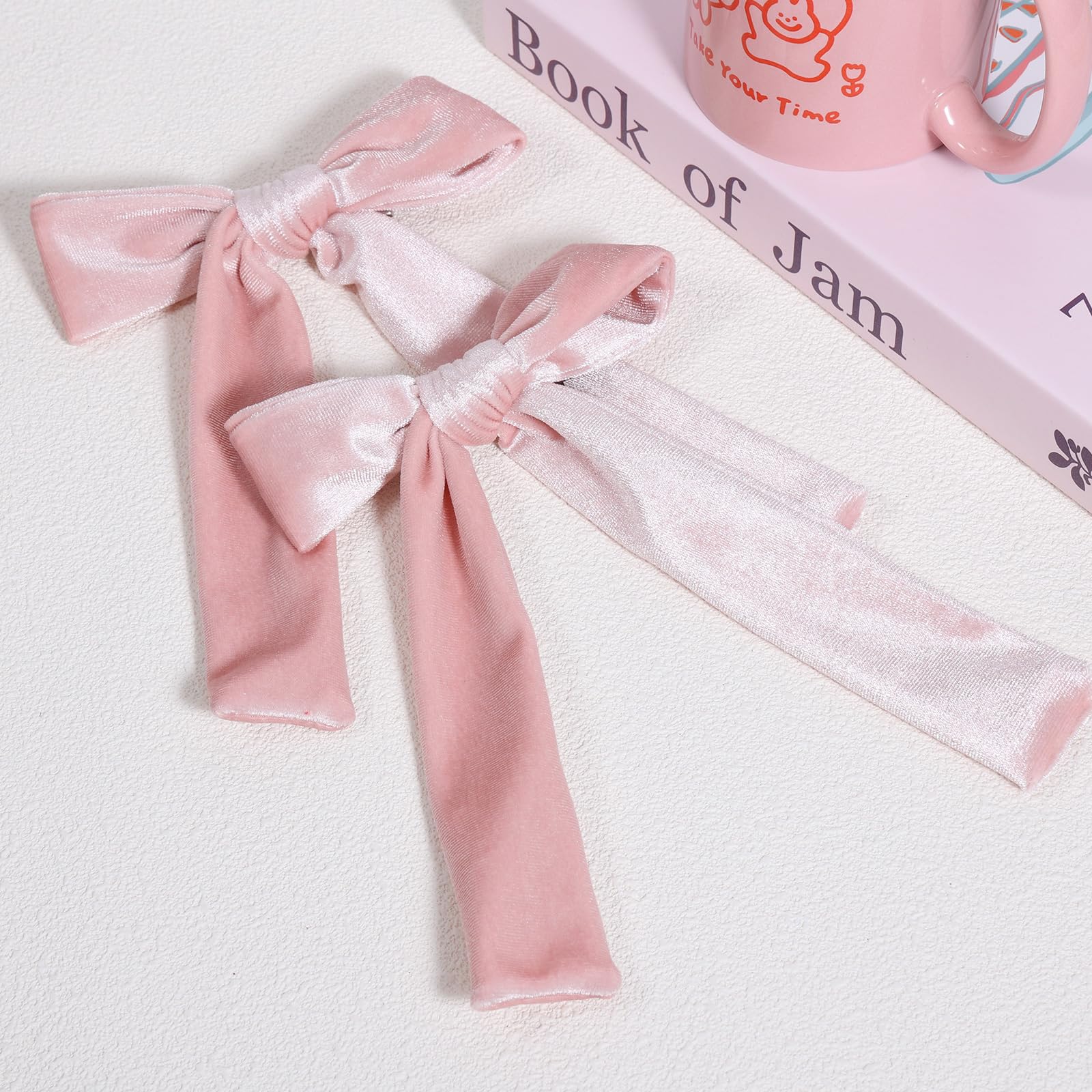 Pink Velvet Hair Bows Alligator Clip For Women Girls 5'' Big Long Tail Ponytail Velvet Ribbon Bow Hair Pins Barrettes Accessorie