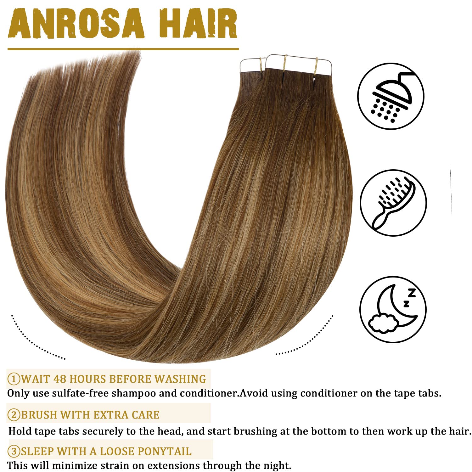 Anrosa 20Pcs 50G Tape In Hair Extensions Ombre Chocolate Brown To Caramel Blonde Remy Human Hair Extensions Balayage Seamless St