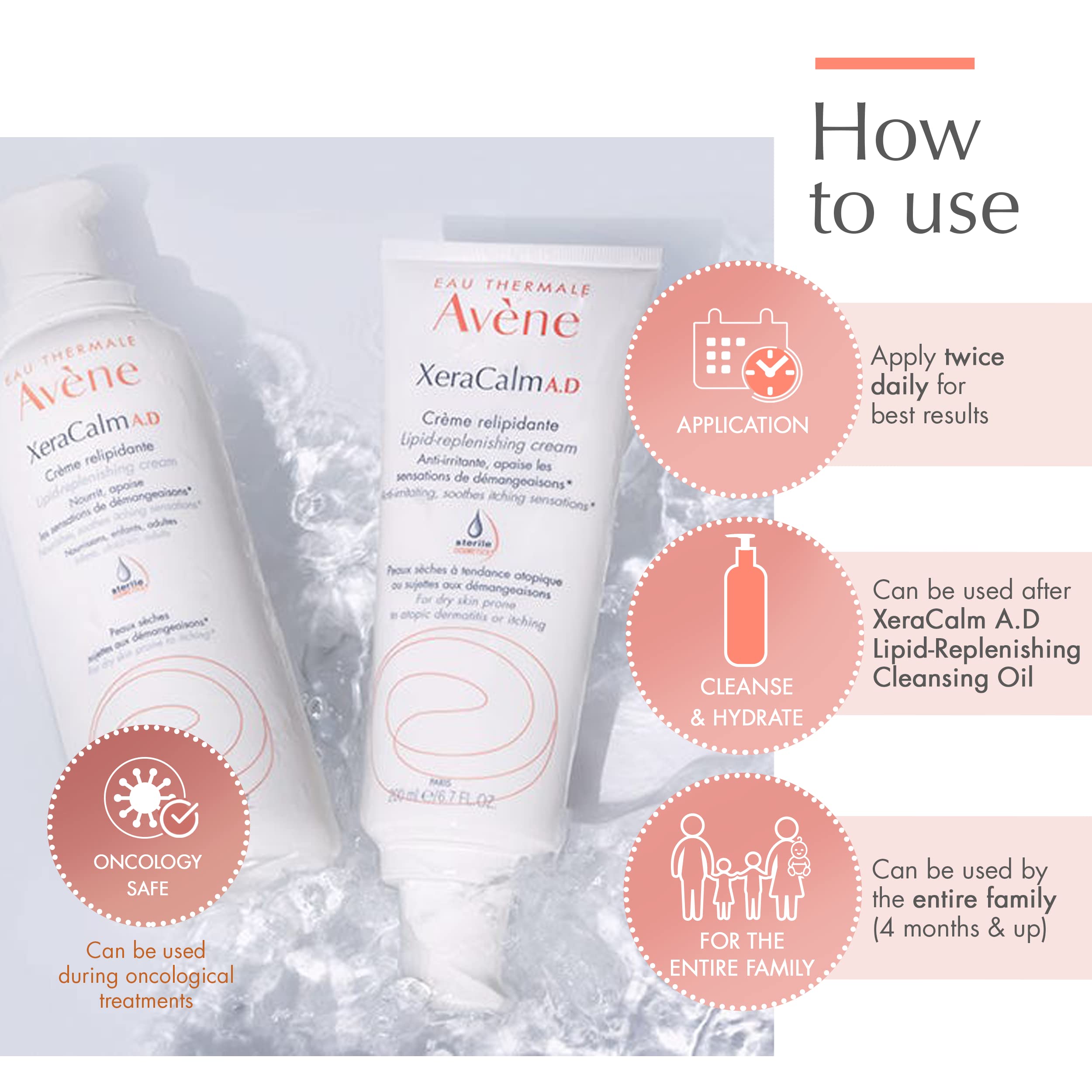 Eau Thermale Avne Xeracalm A.D Lipid-Replenishing Balm, Atopic Dermatitis, Eczema-Prone, No Preservatives, Fragrance-Free, 6.7 O