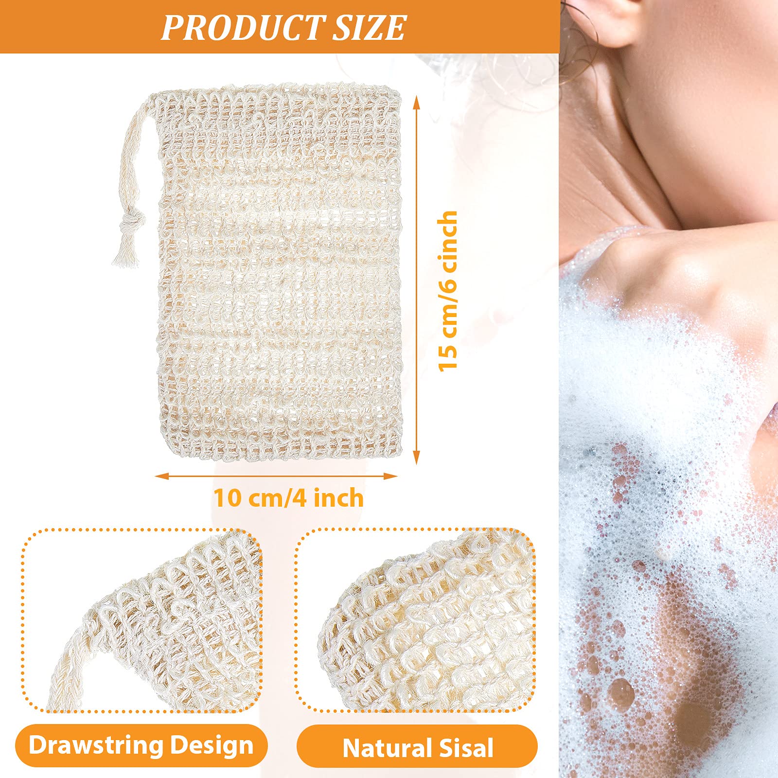 Bbto 5 Pieces Soap Saver Bag Natural Sisal Exfoliating Soap Pouch For Foaming And Drying, Shower, Scrubber(10 X 15 Cm,Beige)