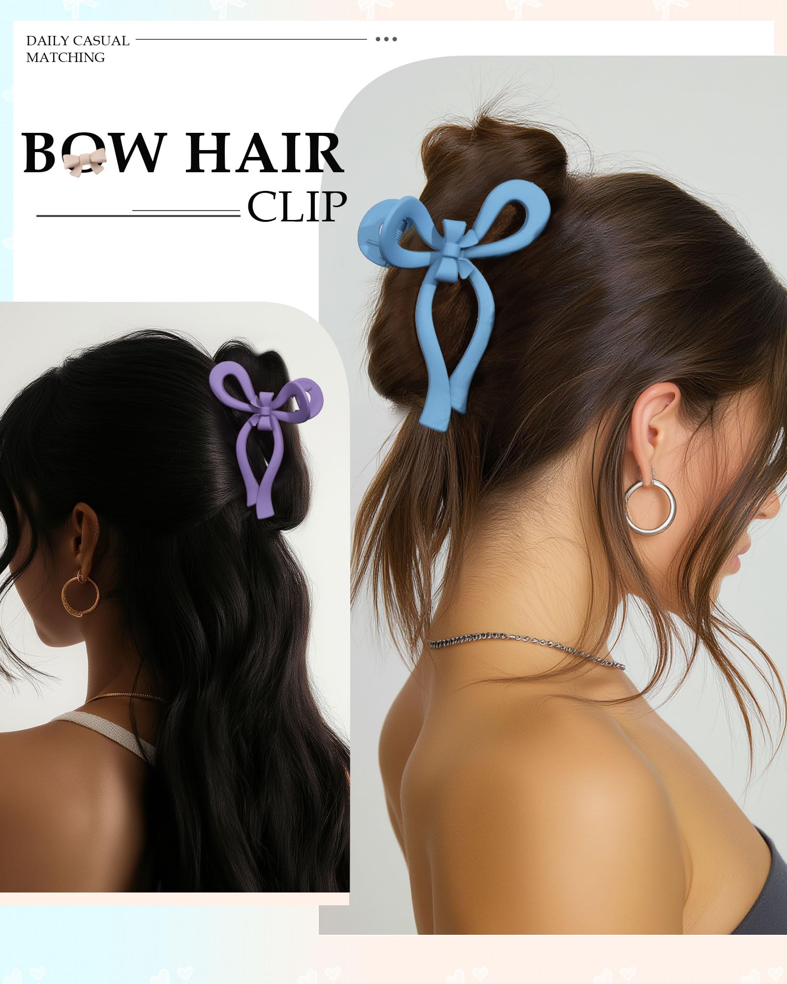 4 PCS Bow Hair Clips for Women Bow Claw Clip 5 Large Hair Claw Clips for Thick and Long Hair Cute Bows Jaw Clip (Blue + Purple +