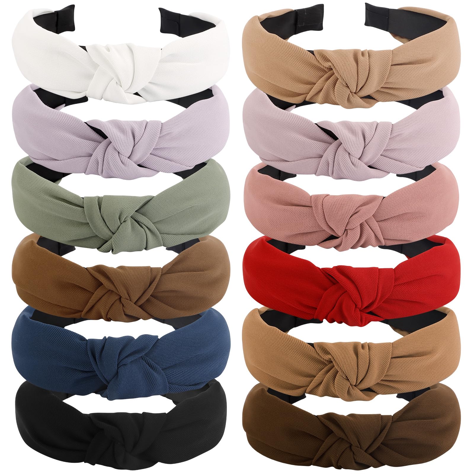 VELSCRUN 12 Pack Headbands for Women Gilrs White Fashion Pink Knotted Head Bands Solid Red Headband Non Slip Hair Band for Women