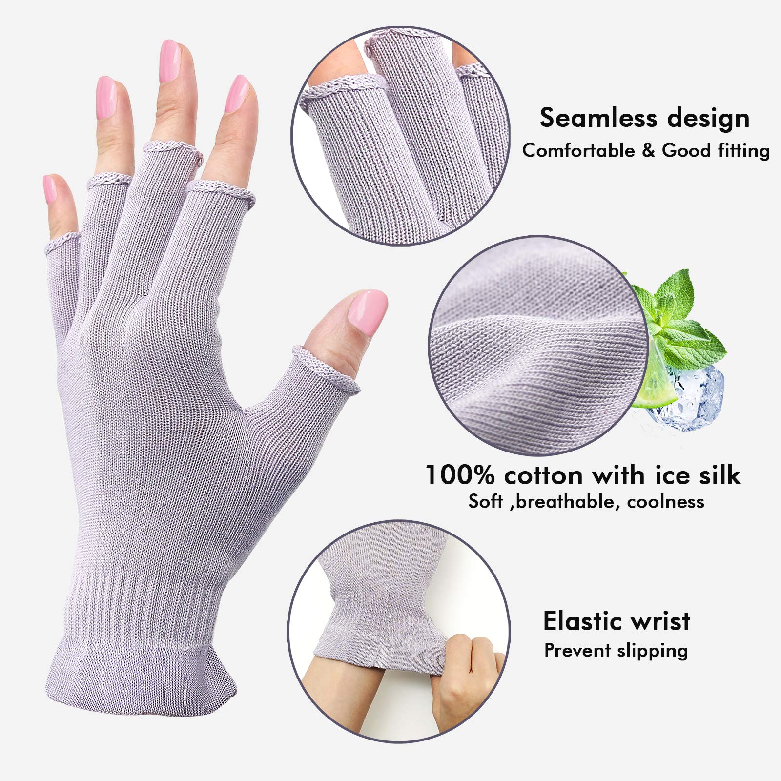 MIG4U 3 Pairs Fingerless Moisturizing Gloves, Half Finger Touchscreen Beauty Glove for Eczema, SPA, Dry Hands, Skin Treatment, S