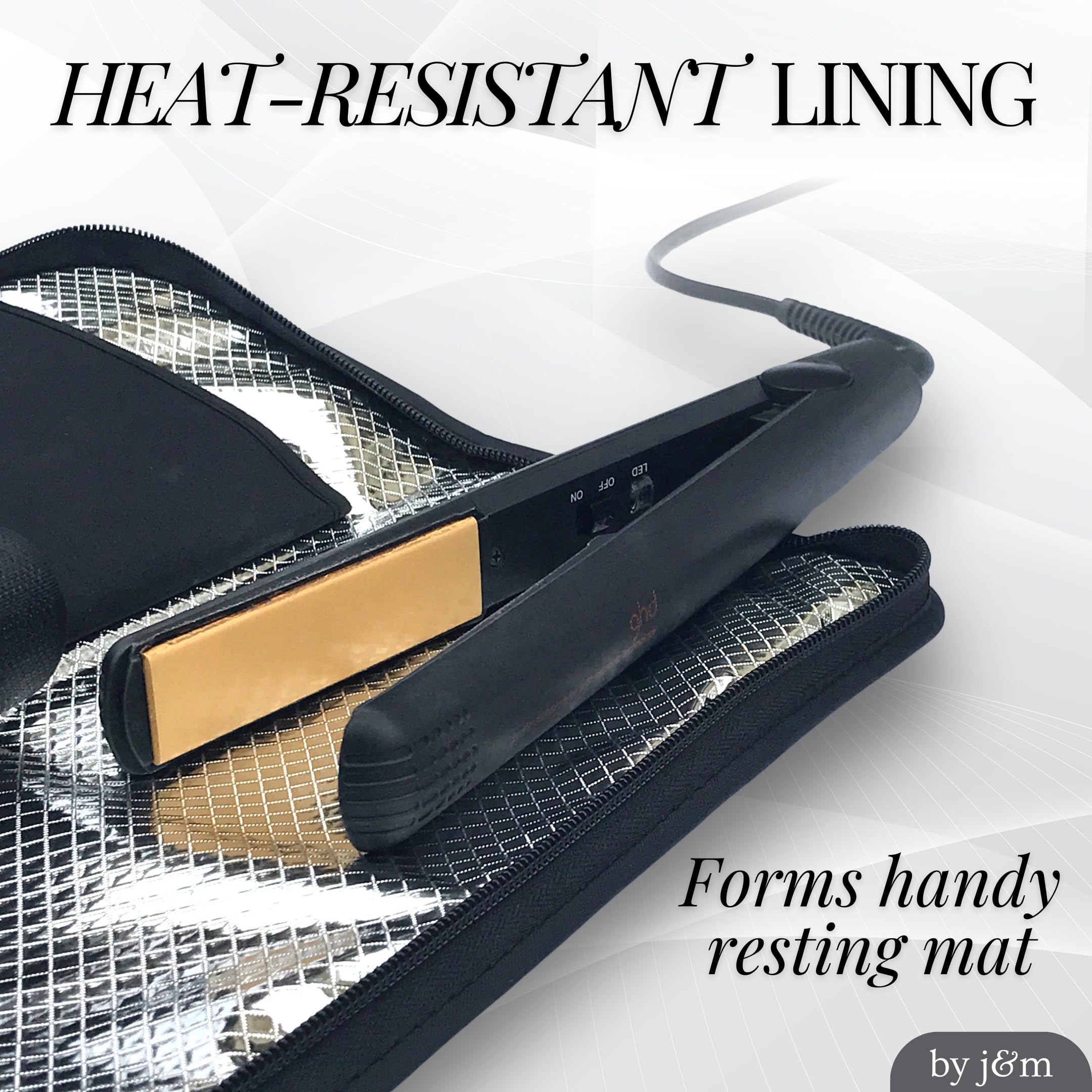 Hair Straightener Mat & Pouch By J&M - Heat Resistant - Fits Ghd, Babyliss & Larger Flat Irons - Zip-Up All-In-One Compact Trave