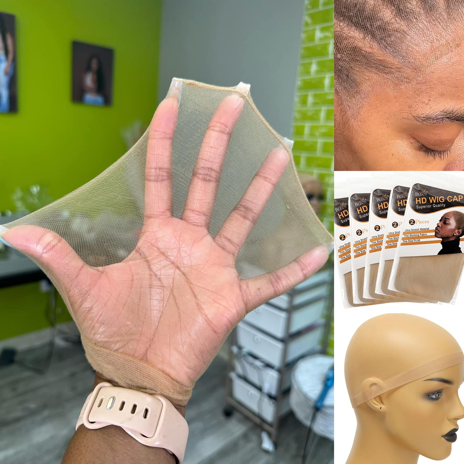 BEEOS SKINLIKE Real HD Wig Caps, 10 Pieces Ultra-thin Invisible and Breathable Stretchy Stocking Sheer Caps for Women Lace Front
