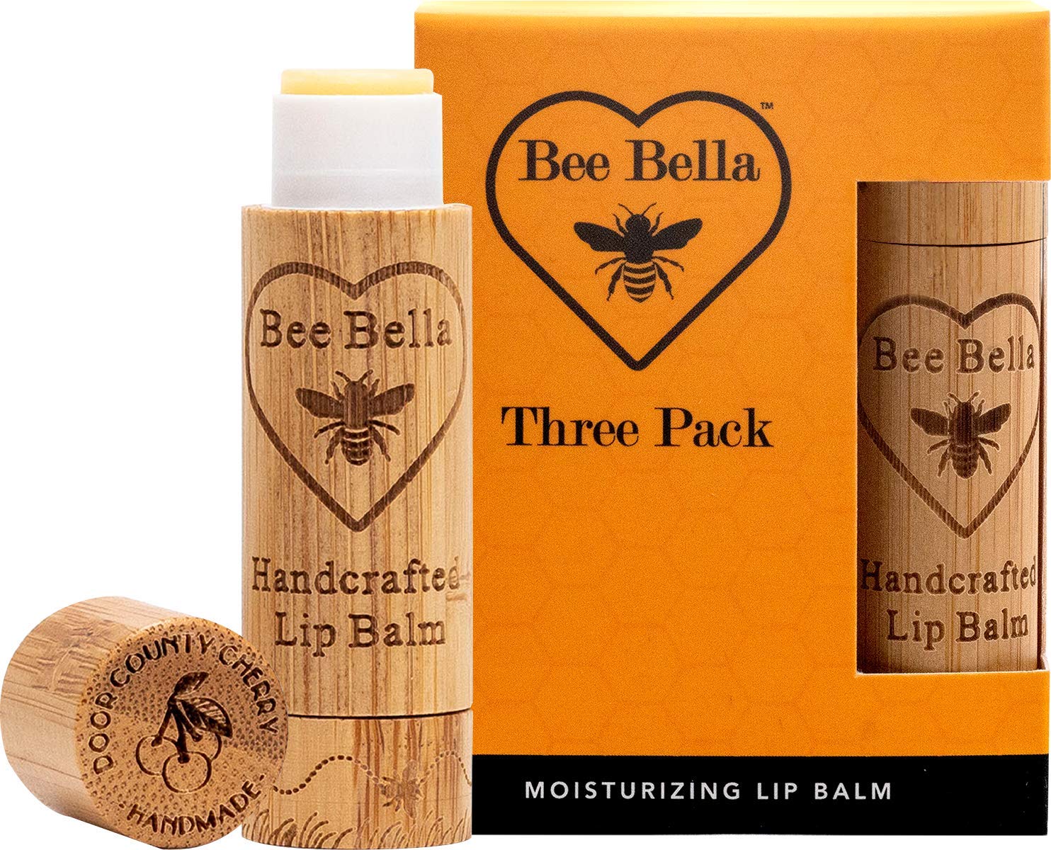 Bee Bella Lip Balm, Cherry, 3 Pack - Hydrating, Moisturizing Lip Care, 100% Natural, Original Organic Beeswax With Vitamin E, Ha
