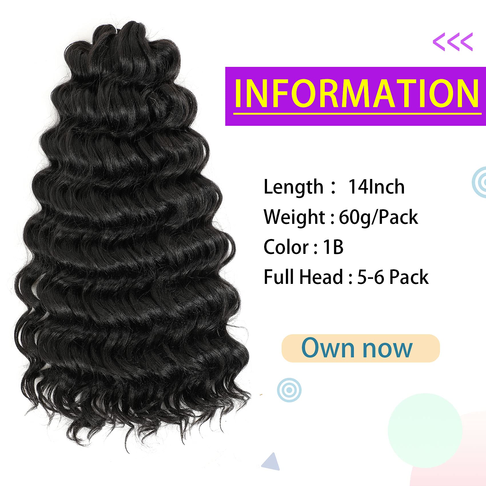 Ameli Ocean Wave Crochet Hair Natural Black Deep Wave Crochet Hair For Black Women Synthetic Curl Braiding Hair Extensions 8 Pac