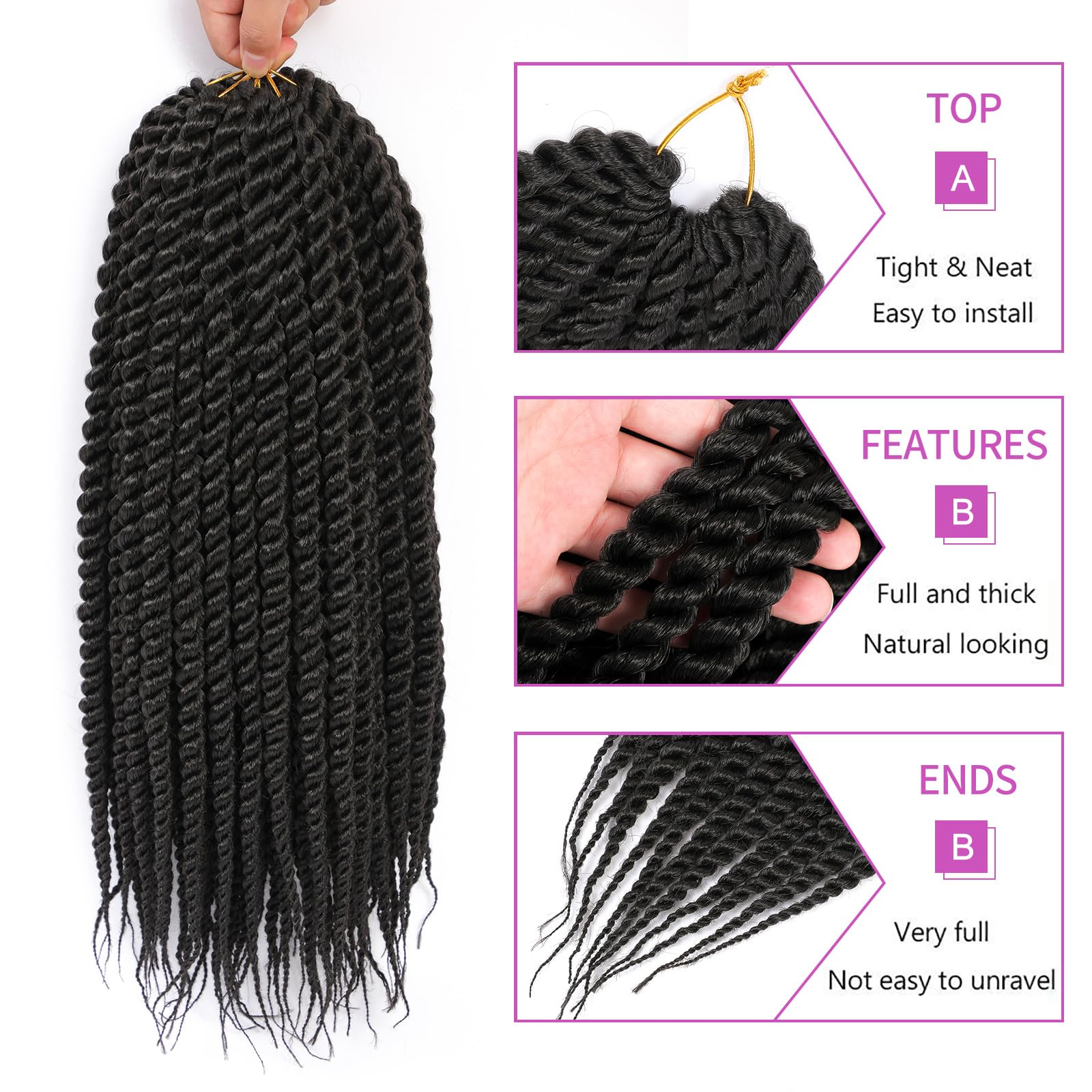 Admutty Havana Twist Crochet Hair 6 Packs 24 Inch Crochet Braids Senegalese Twist Crochet Braiding Hair, Jumbo Havana Mamba Twis
