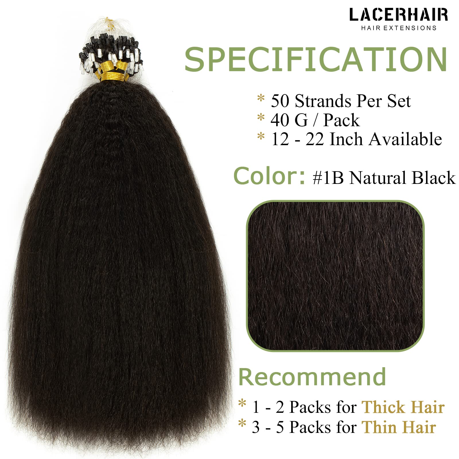 Lacer Microlink Hair Extensions Human Hair Kinky Straight Micro Ring Hair Extensions Human Hair Virgin Hair Micro Loop Hair Exte