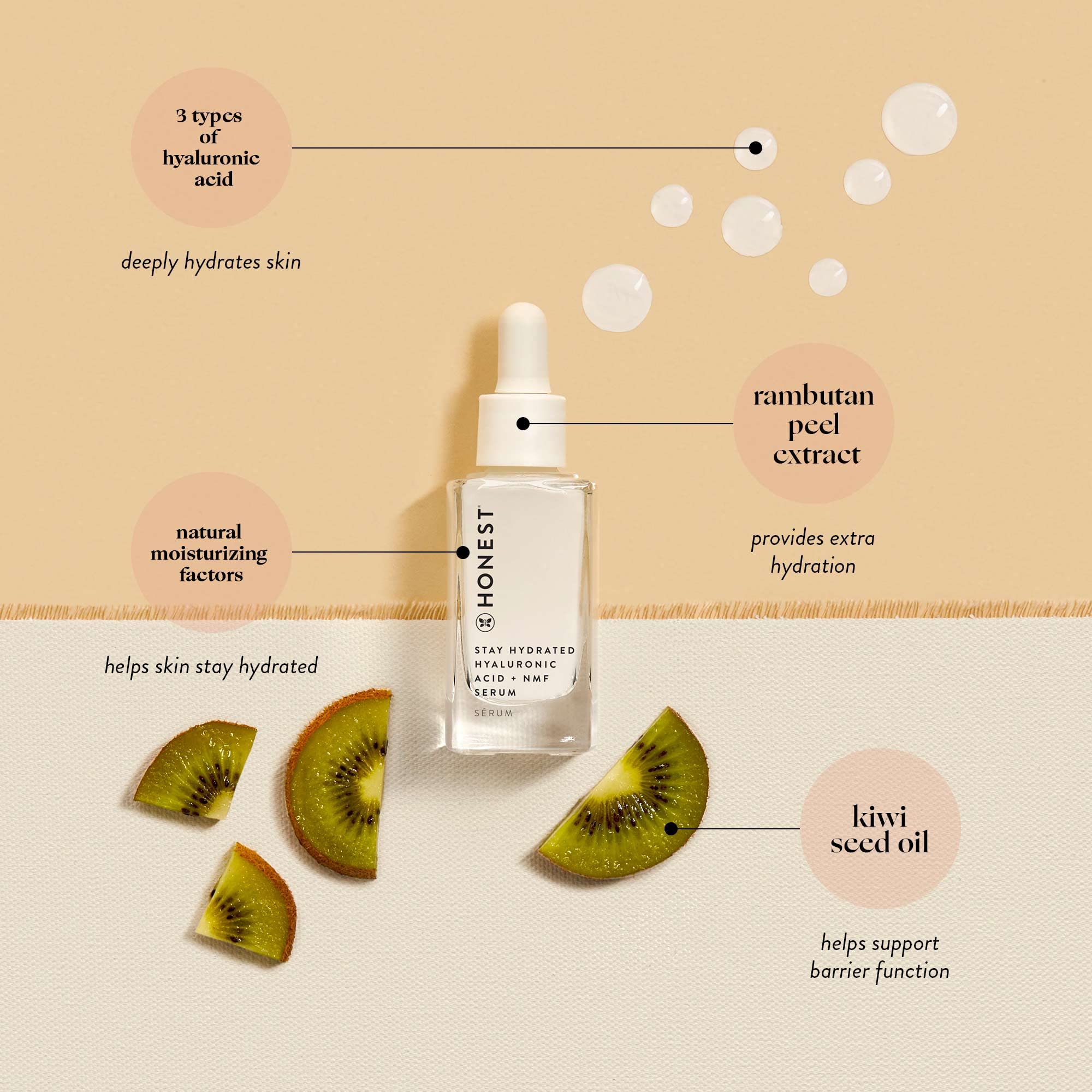 Honest Beauty Stay Hydrated Hyaluronic Acid + Nmf Serum | Moisturizes + Reduces Fine Lines | 3 Types Of Hyaluronic Acid, Nmf, Ki