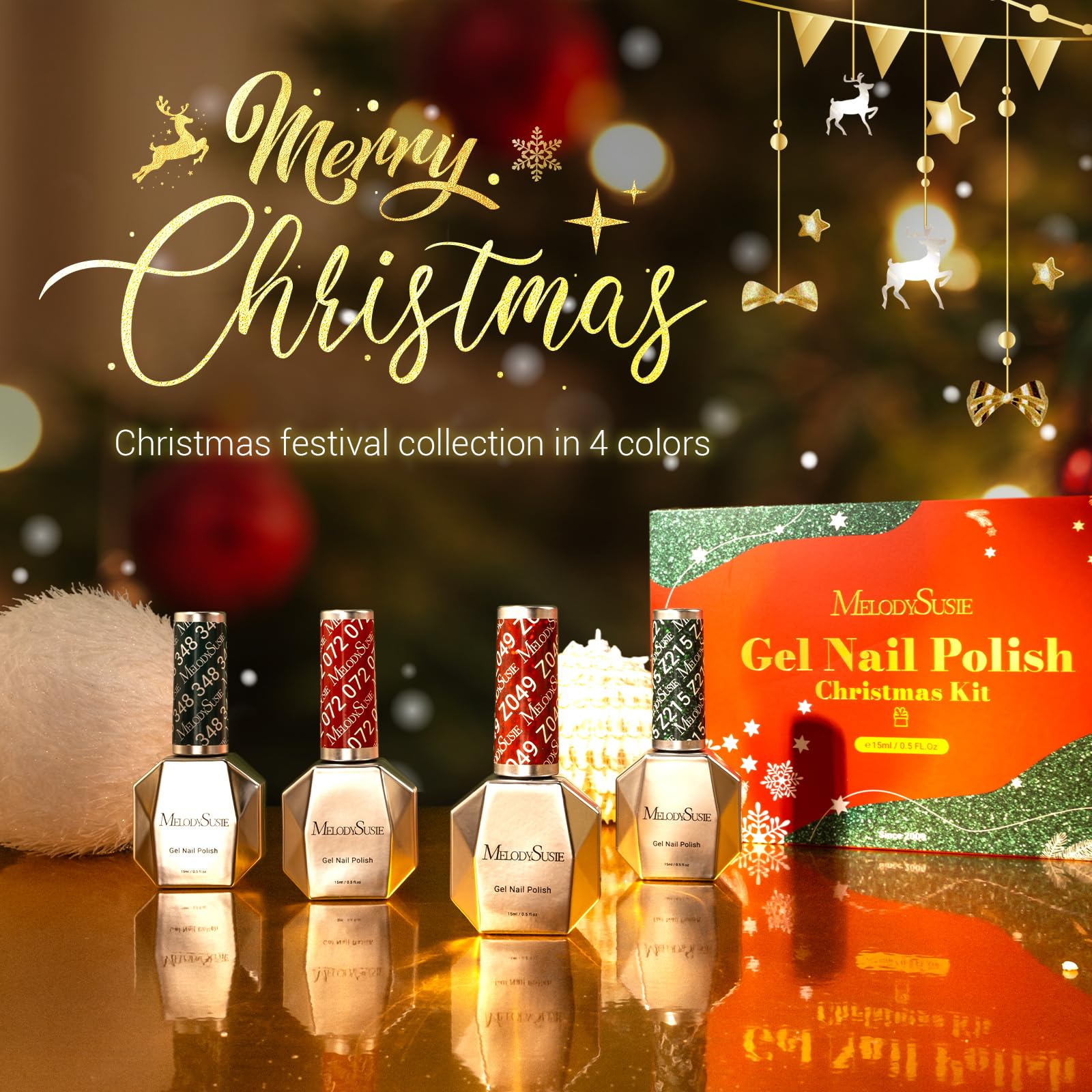 Melodysusie 15Ml Christmas Gel Nail Polish Set: Christmas 4 Colors Green And Red Gel Polish Nails Soak Off Uv Led Christmas Gel
