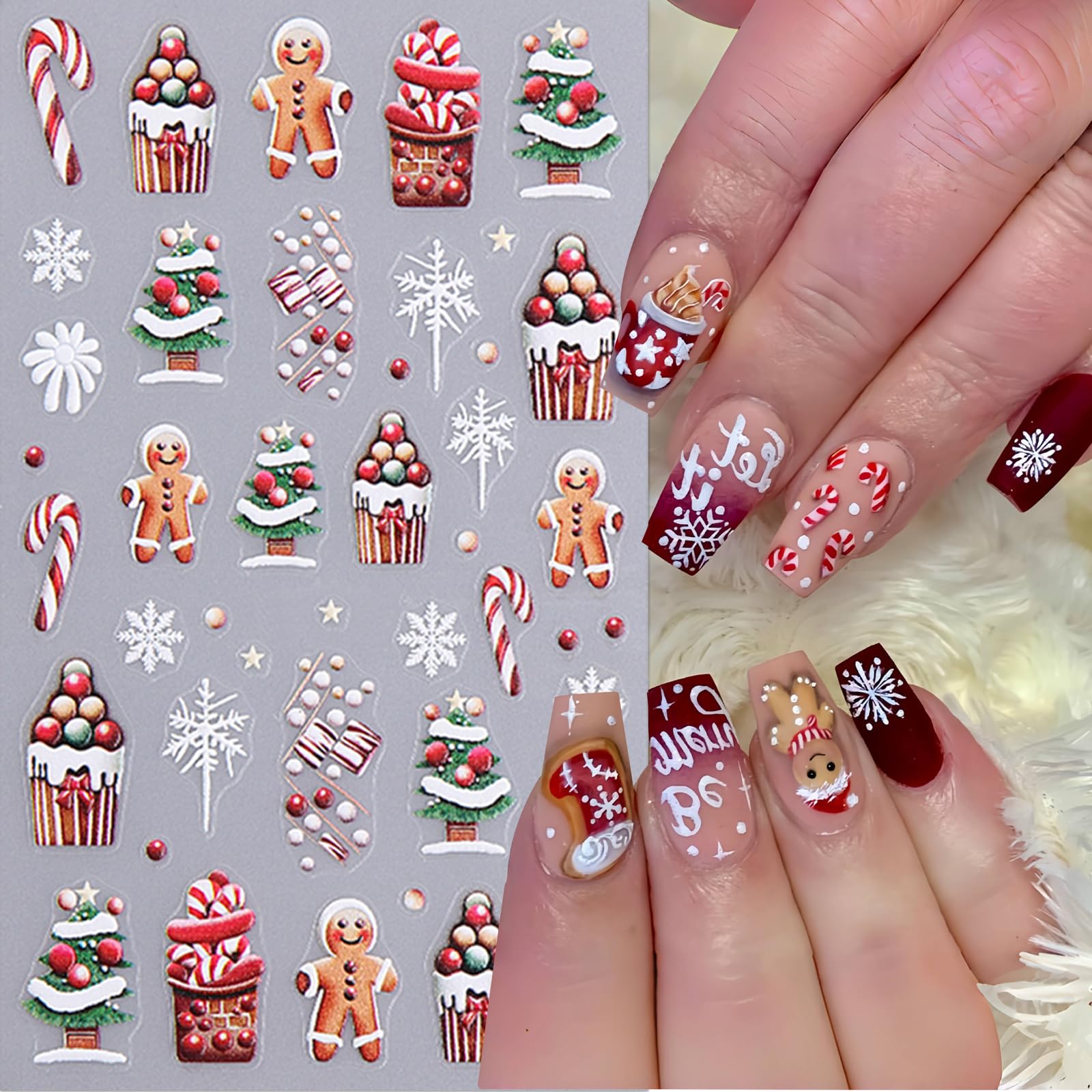 4 Sheets Christmas Nail Art Stickers 5D Embossed Snowman Snowflakes Nail Stickers Santa Claus Elk Penguin Nail Decals Christmas