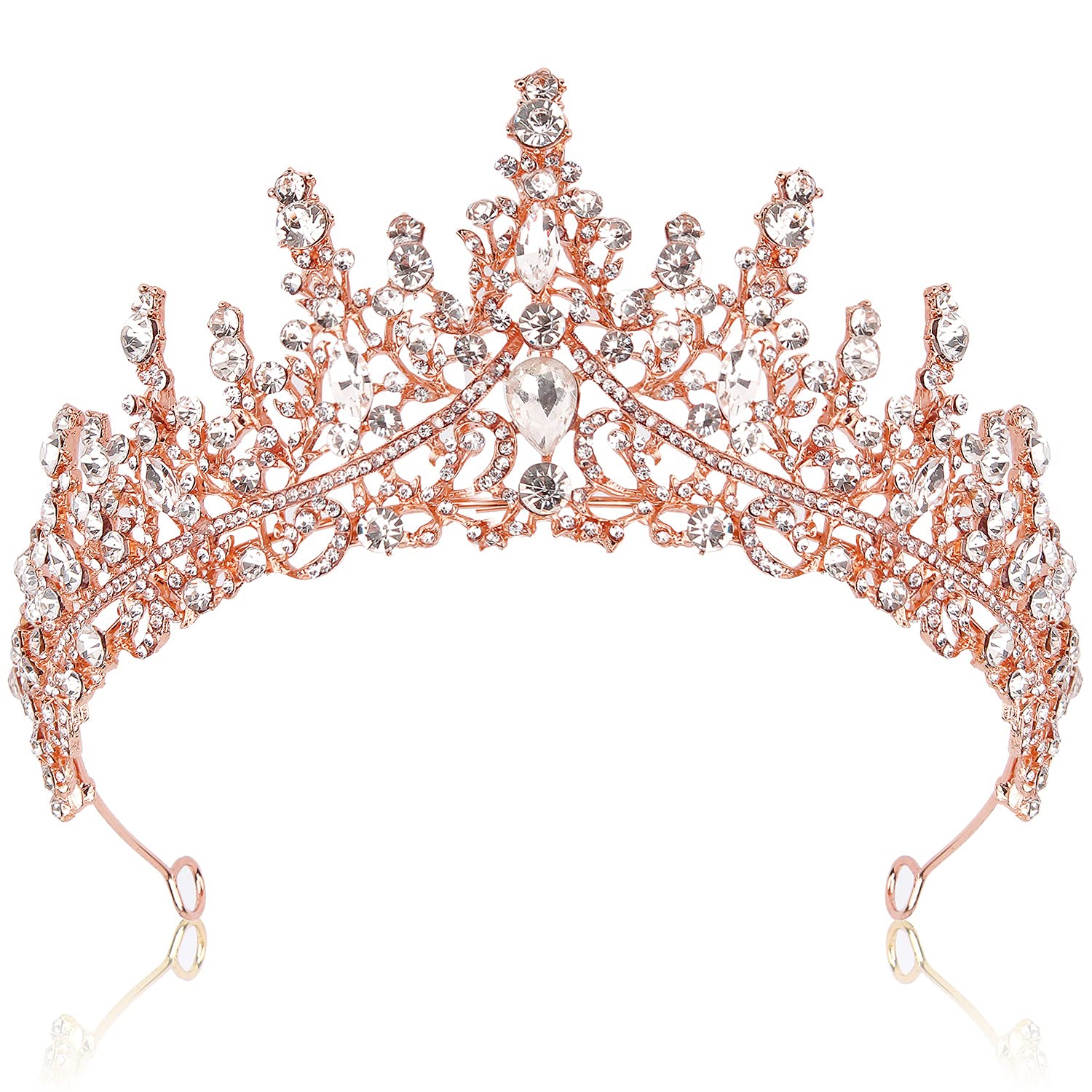 Cocide Rose Gold Tiara And Crown For Women Crystal Queen Crowns Rhinestone Princess Tiaras For Girl Bride Wedding Hair Accessori