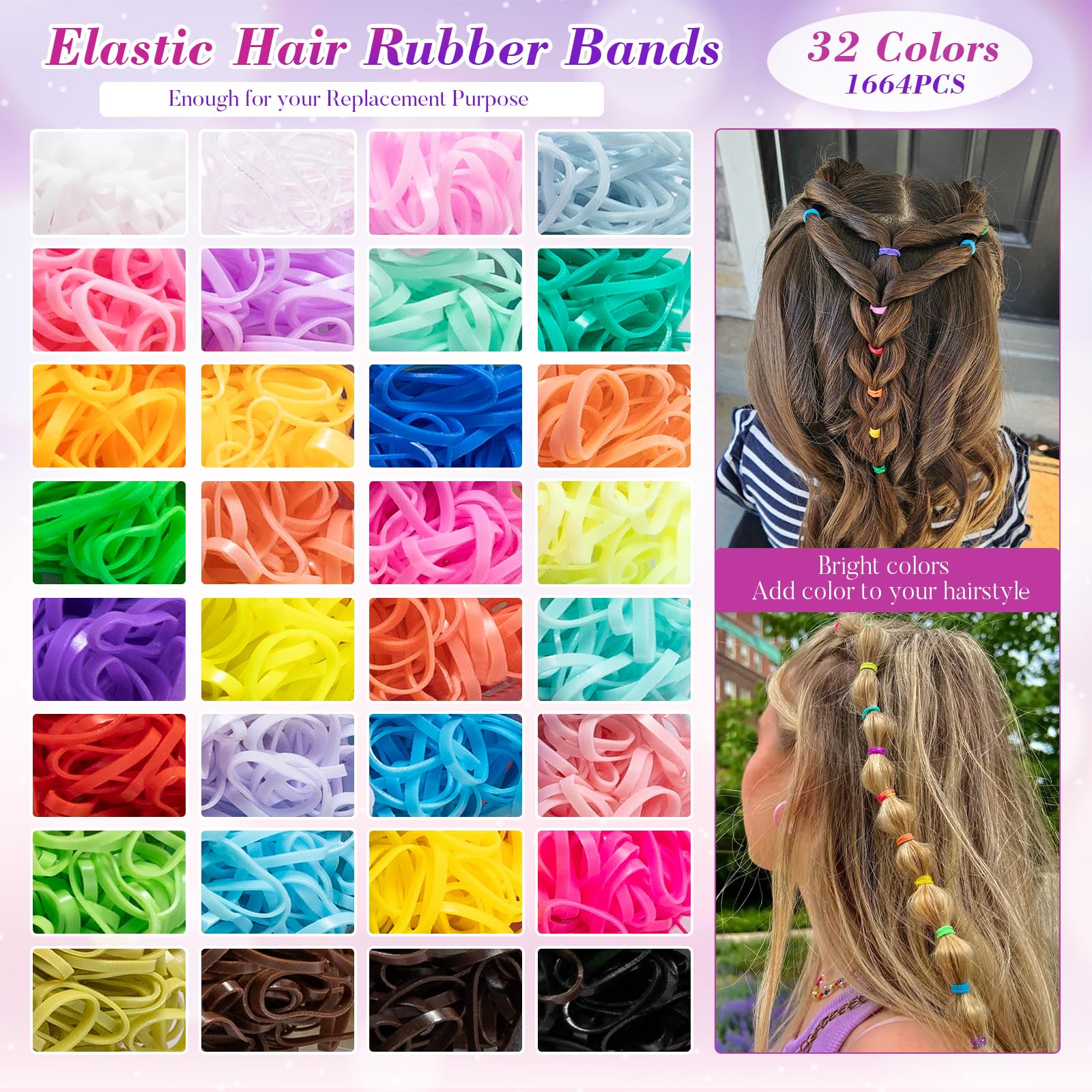 1704 Pcs Girls Hair Accessories, 32 Colors Toddler Baby Elastic Hair Bands with Organizer Box, 34P Hair Clips with Butterfly Flo