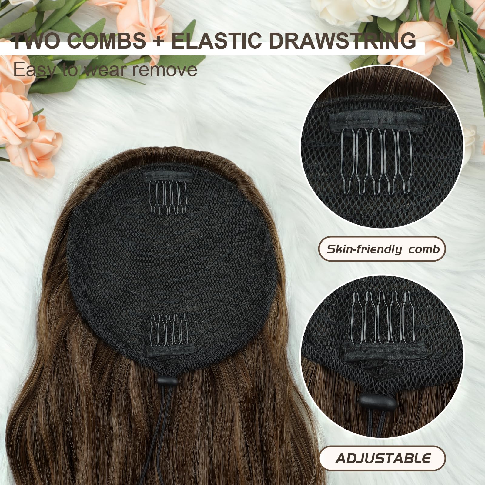 Freemeige Women'S 26 Inch Long Wavy Synthetic Ponytail Extension, Medium Brown Mix Natural Blonde