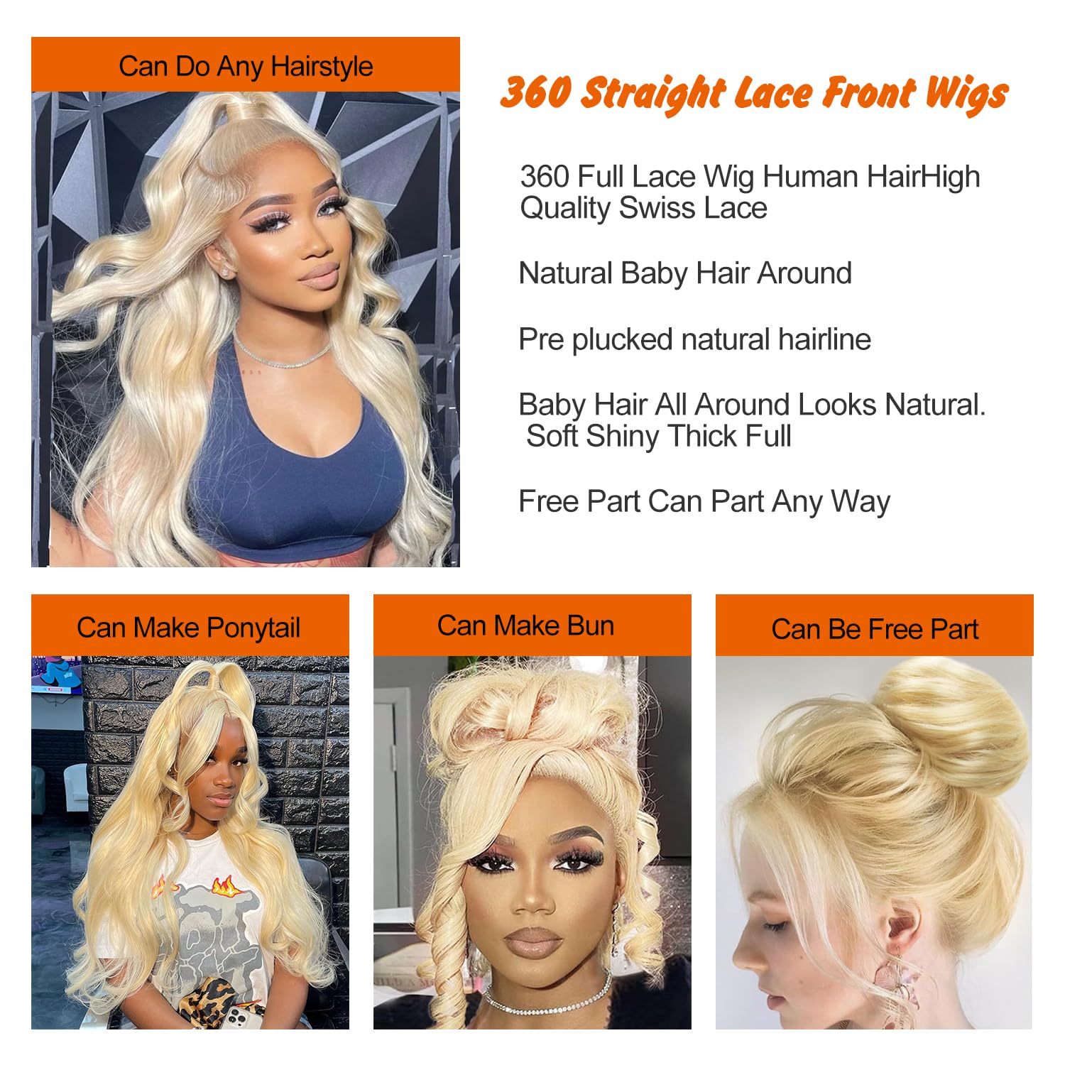 Alielaine 360 Lace Front Wigs Human Hair 613 Long Lace Front Wig Human Hair Straight Full Lace Human Hair Wigs 200 Density Hd La
