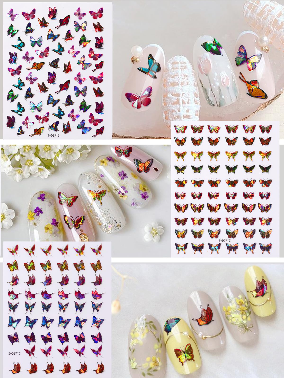 Torokom 12 Sheets Butterfly Nail Art Stickers Decals, 3D Self-Adhesive Nail Decals Butterfly Designs Nails Supplies Butterfly St