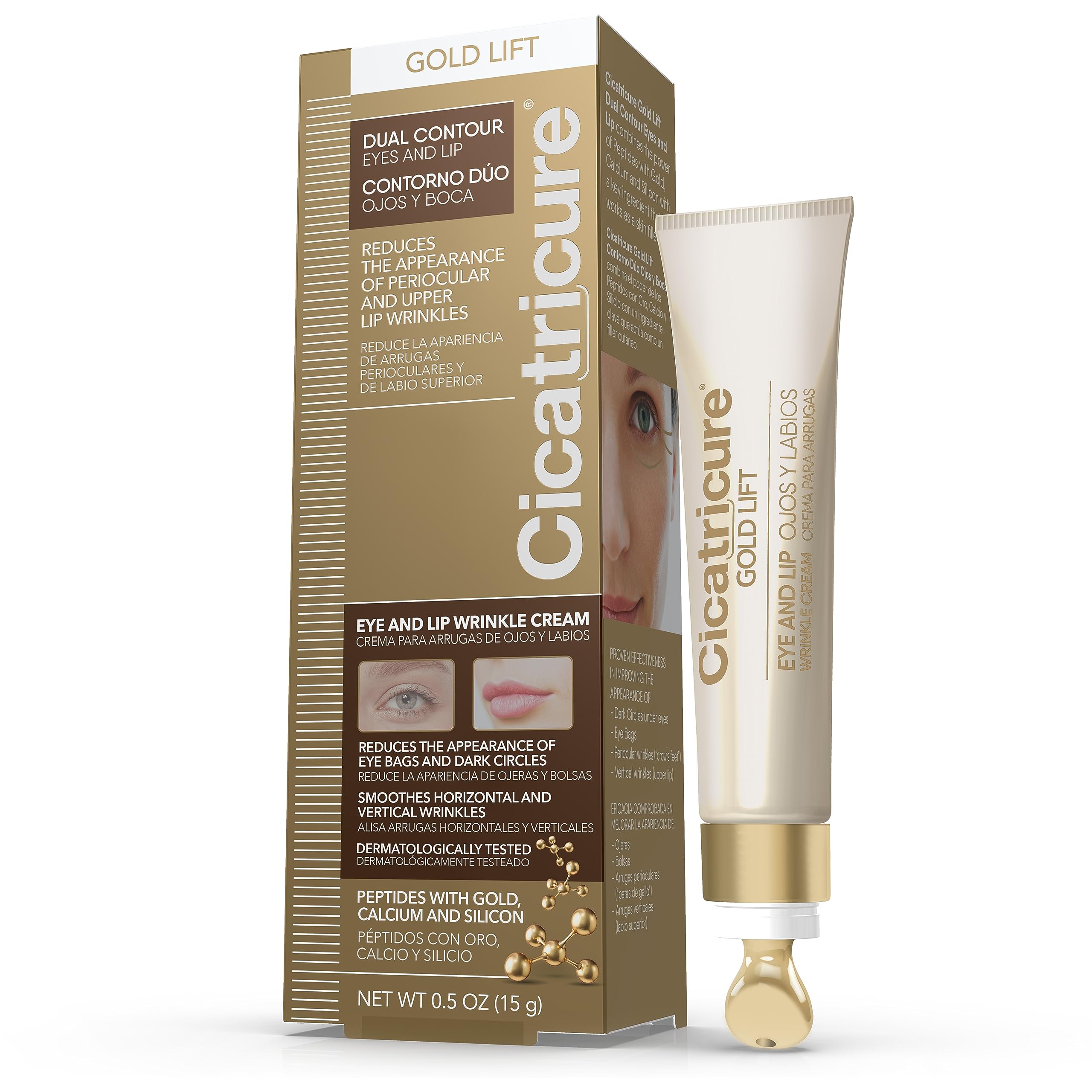 Cicatricure Gold Lift Dual Contour Eye And Lip Wrinkle Cream, Anti Aging Skin Care To Reduce Dark Circles, Puffiness & Expressio