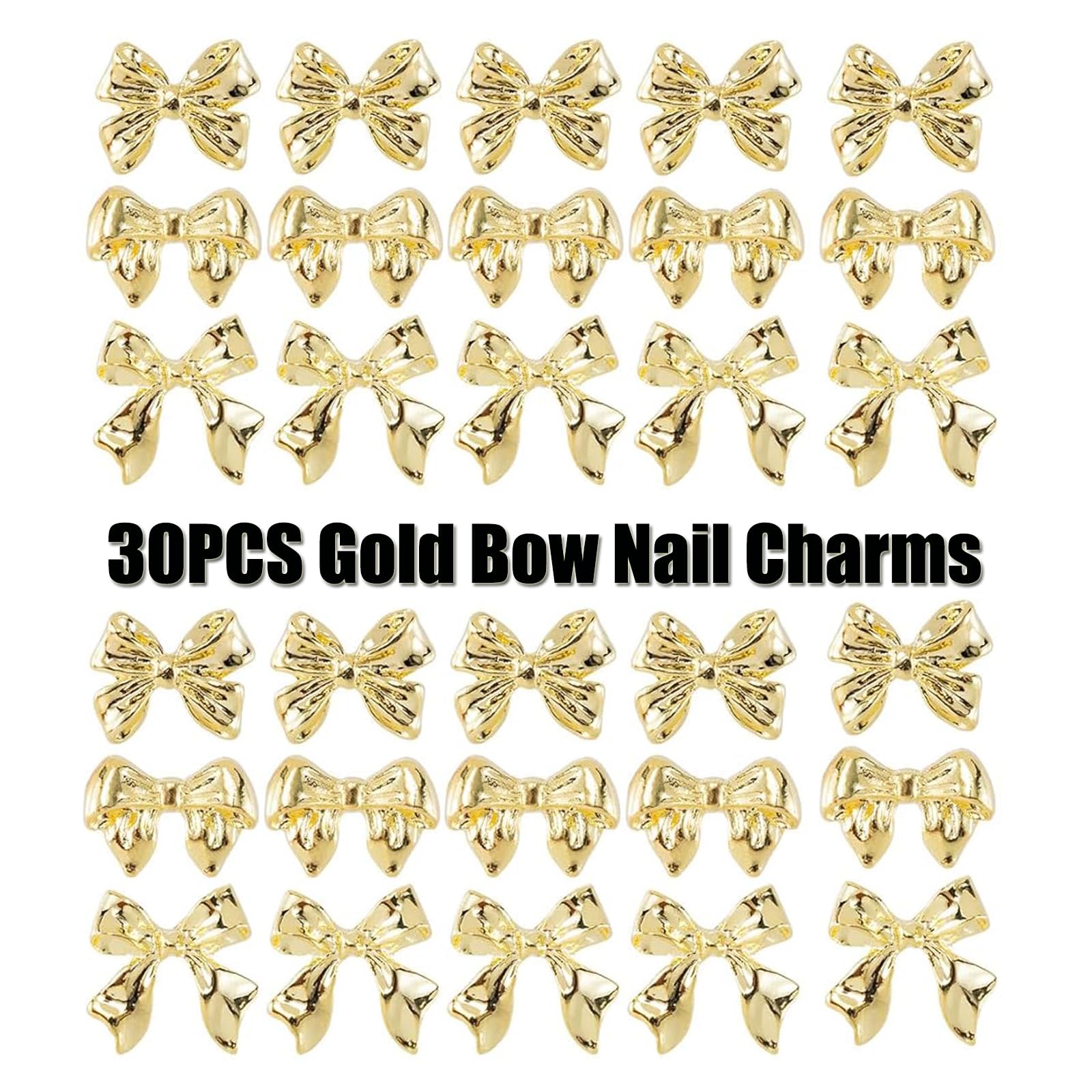 30Pcs Gold Bow Nail Charms Cute 3D Bow Alloy Nail Art Charms Kawaii Long Ribbon Bowknot Nail Designs Accessories Y2K Gold Big Bo