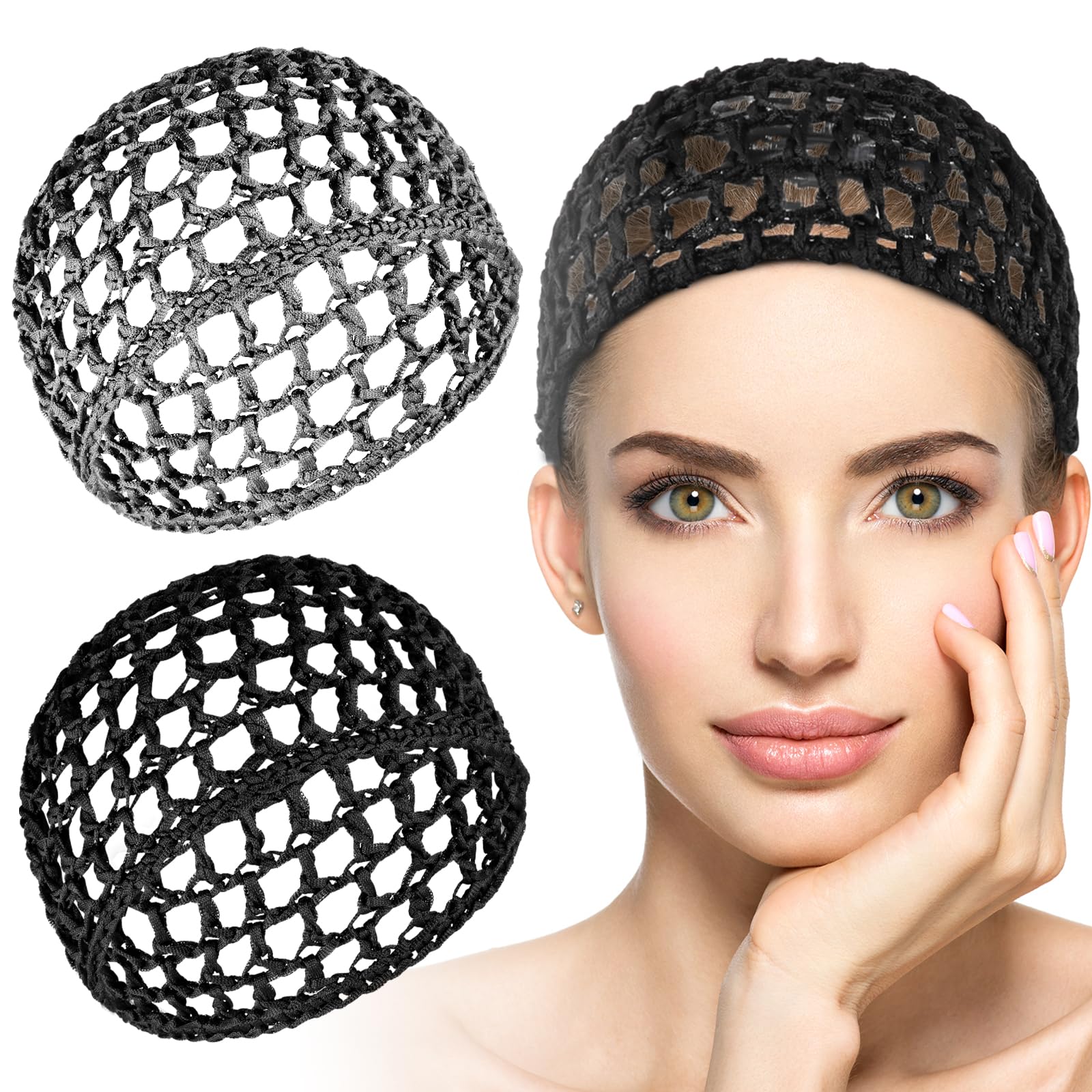 Hair Net For Sleep, 2 Pieces Mesh Crochet Hair Net Snood Hat Sleep Cap Shower Cover Ornament For Women Black And Gray