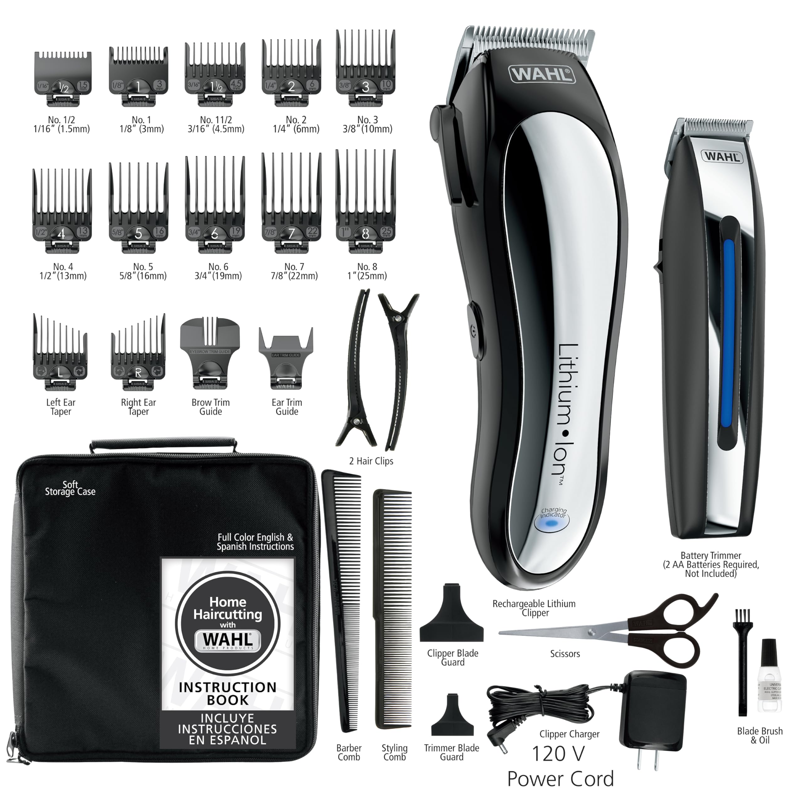 Wahl Clipper Rechargeable Lithium Ion Cordless Haircutting Clipper & Battery Trimming Combo Kit - Electric Clipper for Grooming
