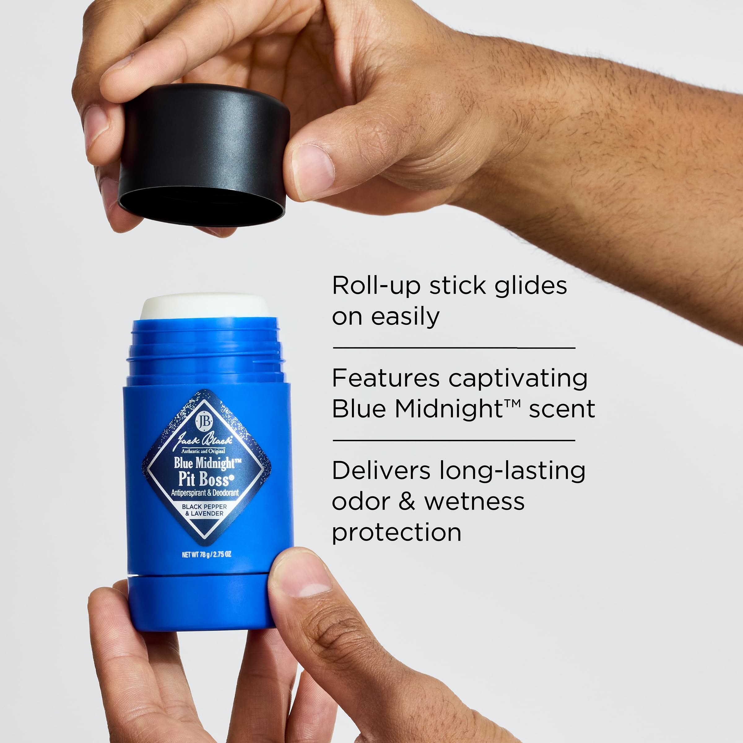 Jack Black Blue Midnight Pit Boss Mens Deodorant, 2.75 Oz. - Mens Stick Deodorant, Antiperspirant For Men, Maximum Odor & Sweat
