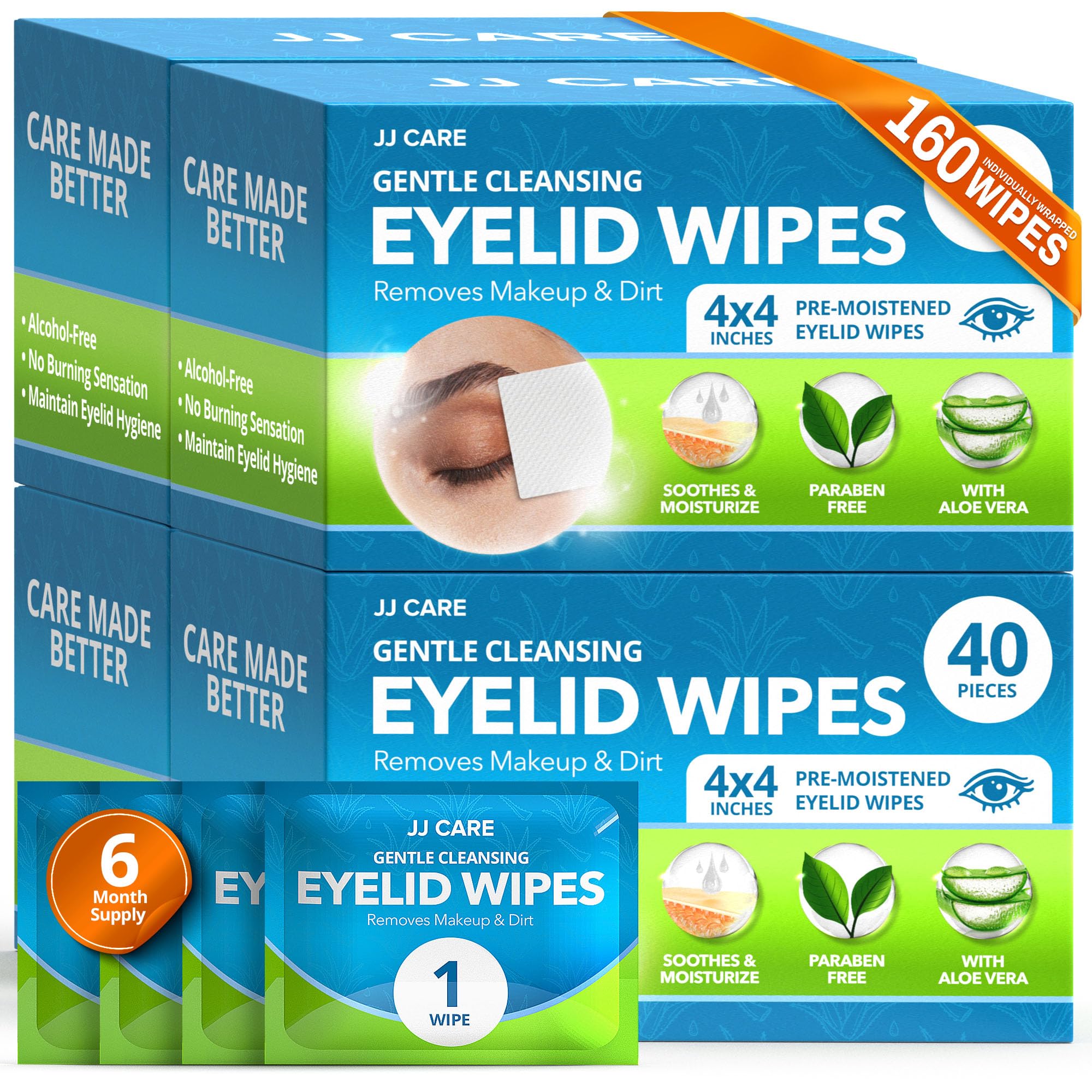 Eyelid Cleaning Wipes 160 PCs, Individually Wrapped Eye Lid Scrubbing Wipes, Moisturizing Eye Wipes for Irritated, Itchy, and Dr