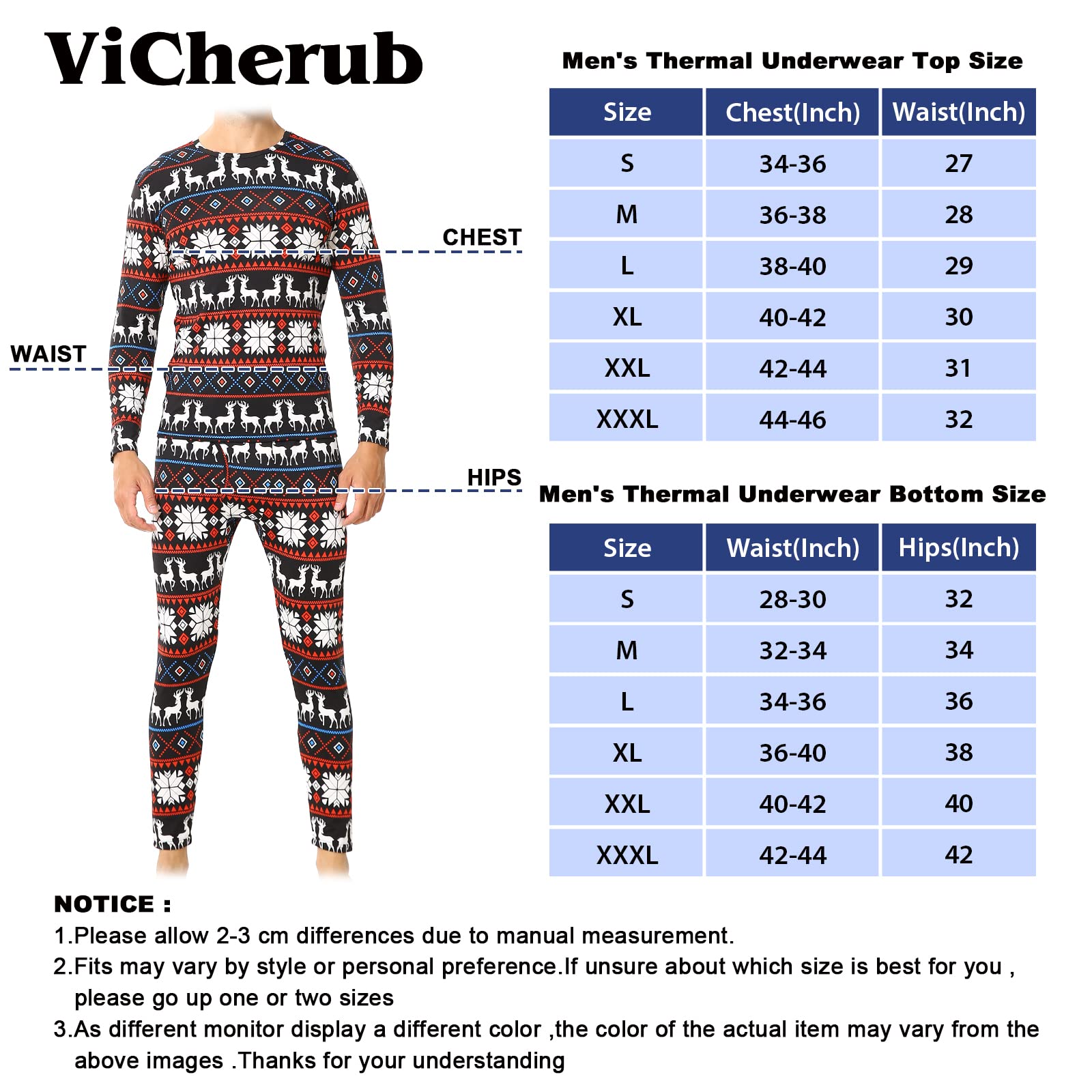 Thermal Underwear for Men Fleece Lined Long Johns Base Layer Top and Bottom Set for cold Weather christmas M