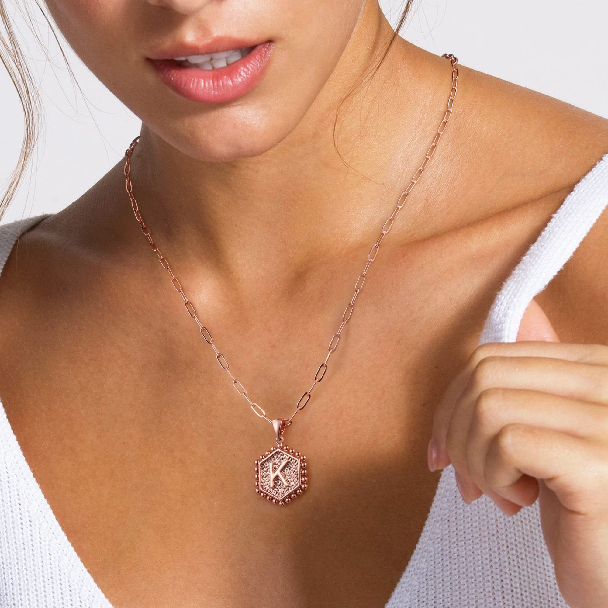 M MOOHAM Rose Gold Layered Initial Necklaces for Women - Necklaces for Women Cute Letter Initial B Necklace Choker Necklace Rose