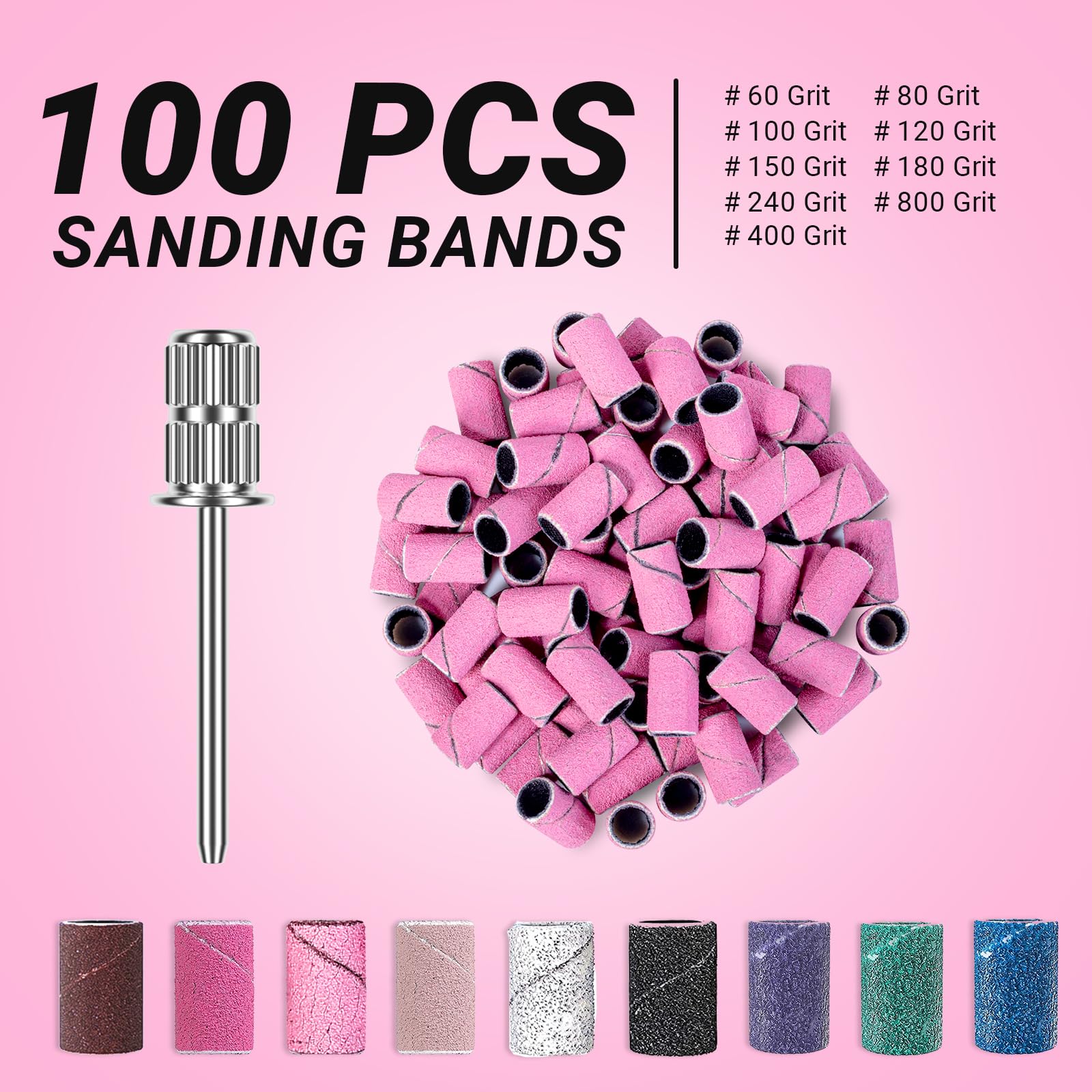 Melodysusie 100 Pcs Nail Drill Bits Sanding Bands For Nail Drill 180 Fine Grit Nail File Sanding Bands For Acrylic Nails Gel Man