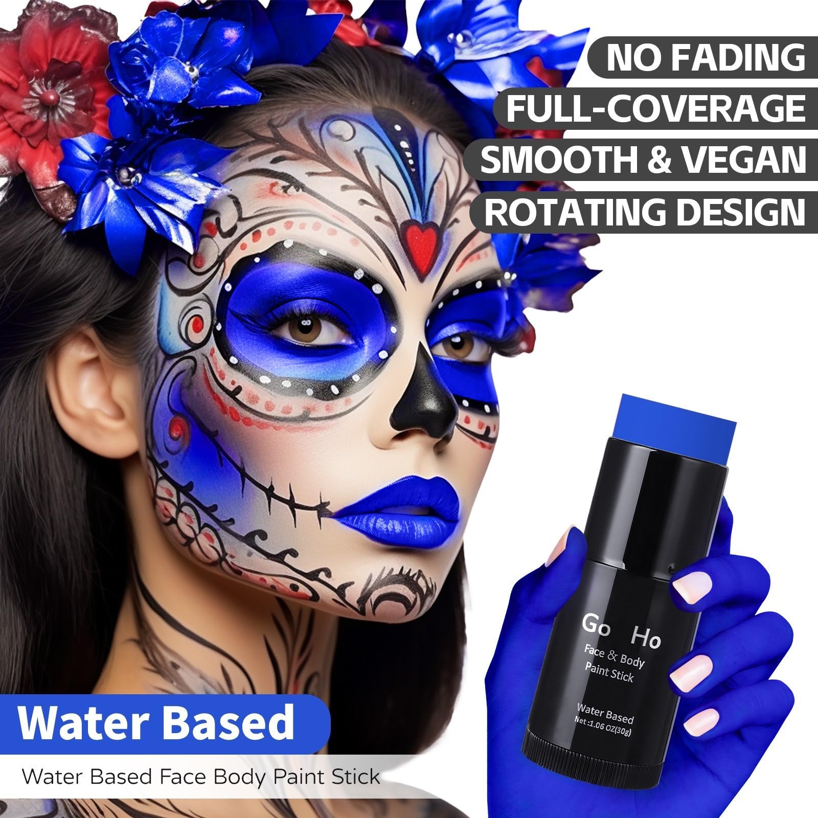 Go Ho Royal Blue Face Body Paint Stick,Easily Washable Formula Face Paint Stick,Non-Toxic Full-Coverage Cream Blue Body Paint Fo