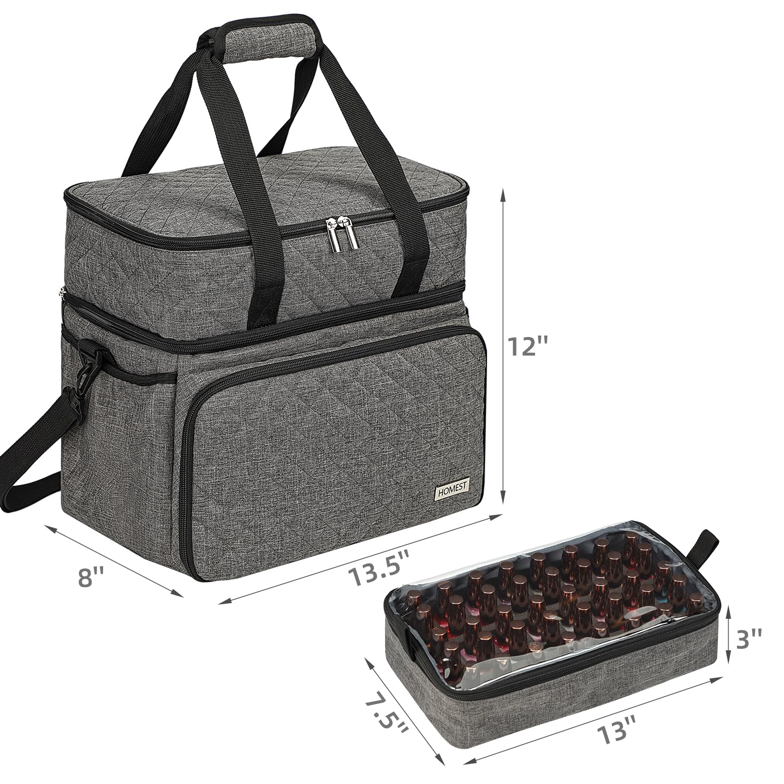 Homest Double Layer Nail Polish Organizer Holds 80 Bottles (15Ml/0.5 Fl. Oz) And A Lamp, Case With 2 Removable Pouches For Manic