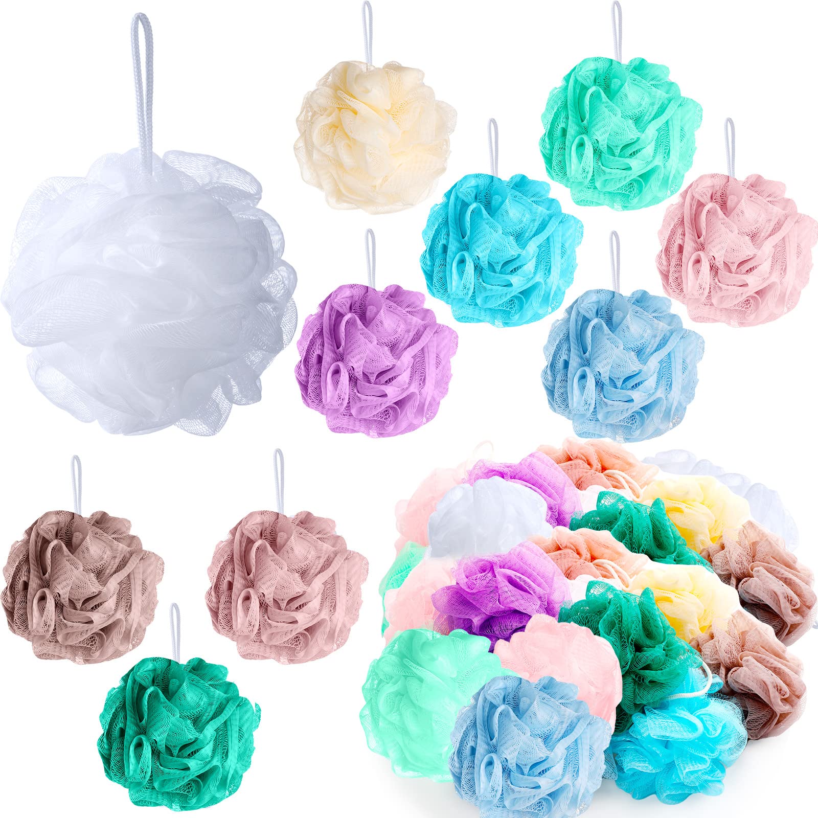 50 Pack Loofah Sponge Bath Sponge Shower Loofah Mesh Shower Ball Bath Pouf Wash Body Puff For Women Men, 30 G (Multicolor)