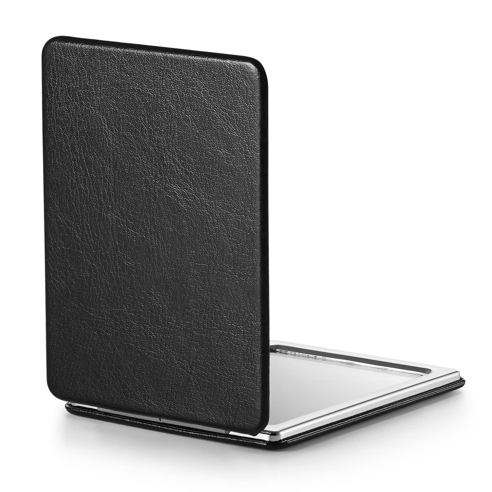 Omiro Compact Mirror, Classical Pu Leather 1X/3X Magnification, Ultra Portable For Purses, 2.4'' W X 3.4'' L (Black)