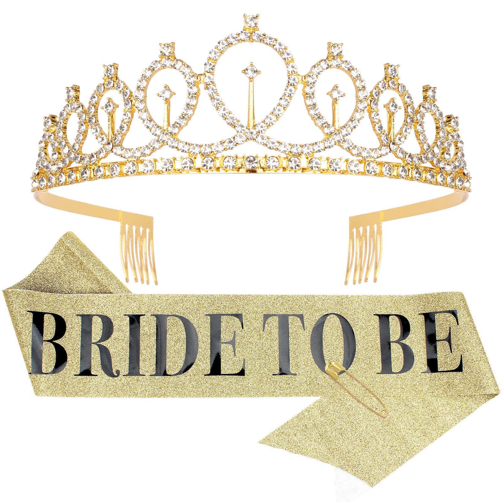 CIEHER Bride To Be Decorations - Gold Crown & Bride Tiara, Bridal Shower & Bachelorette Party Decorations