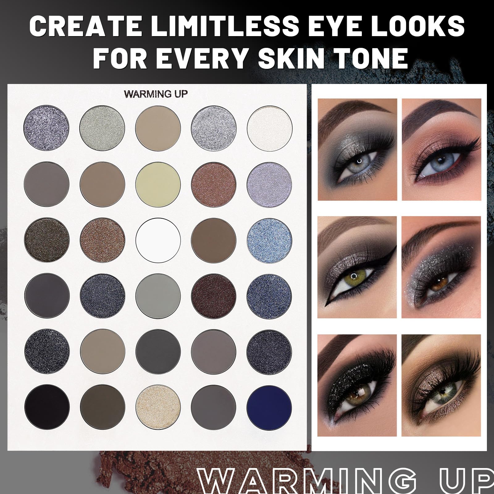 UCANBE Black Grey Eyeshadow Palette + 15 Brushes Set, 86 Colors Matte & Glitter, Long Lasting Makeup Kit for Halloween & Daily Use