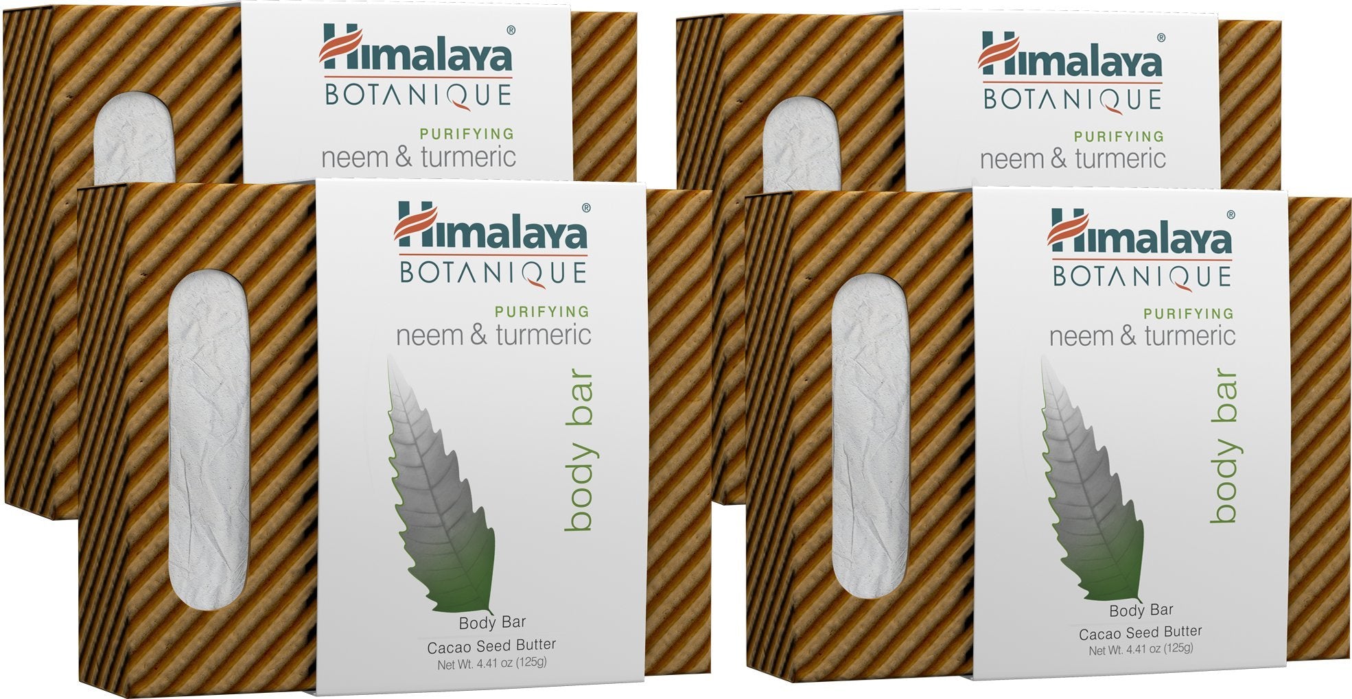 Himalaya Botanique Purifying Neem & Turmeric Body Bar for a Total Body Deep Cleaning, 4.41 oz, 4 Pack