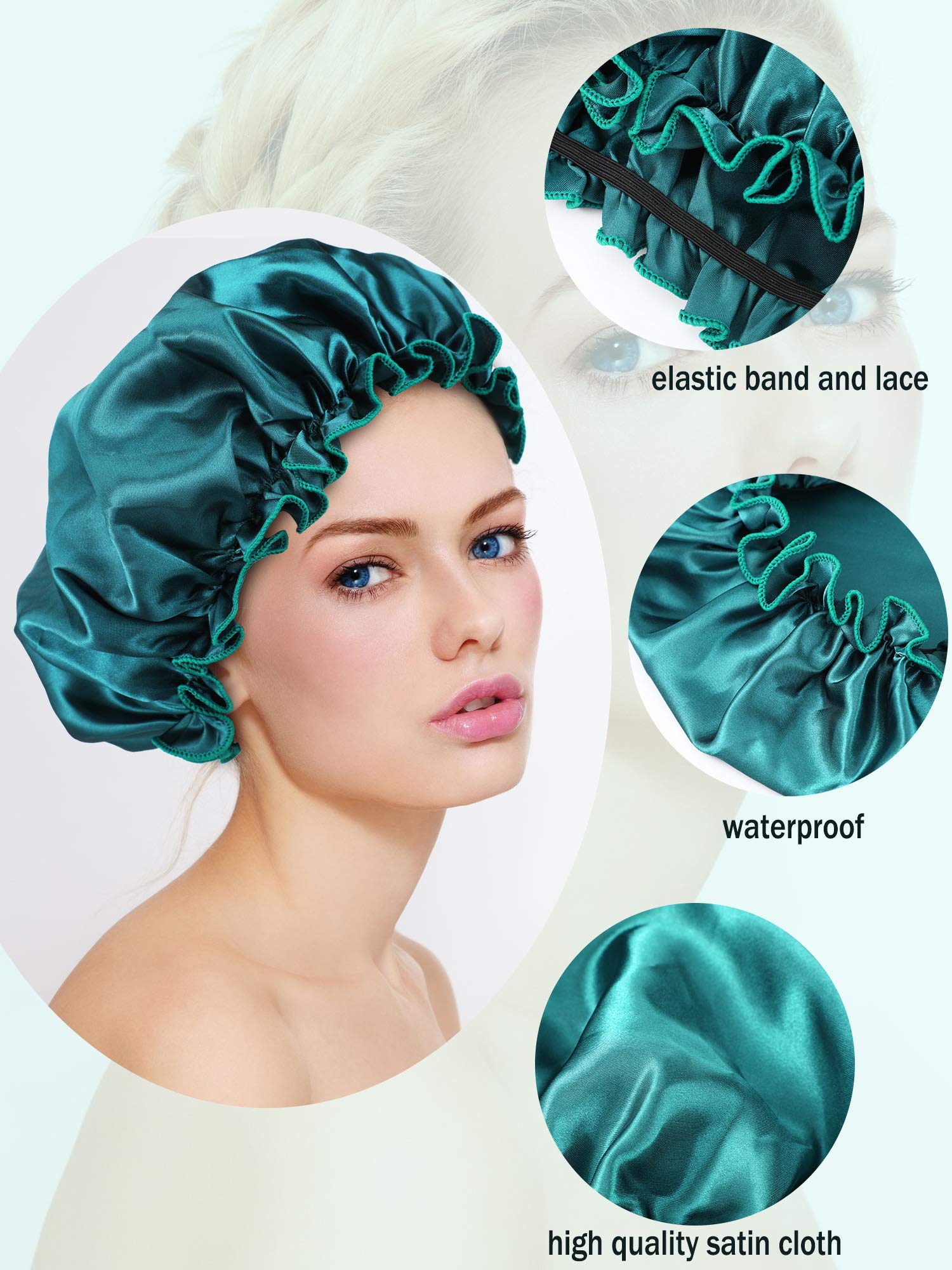 Syhood 6 Pieces Sleep Cap Satin Bonnet Sleeping Hat Soft Elastic Night Hair Cover For Women(Navy Blue, Blue, Peacock Blue, Silve