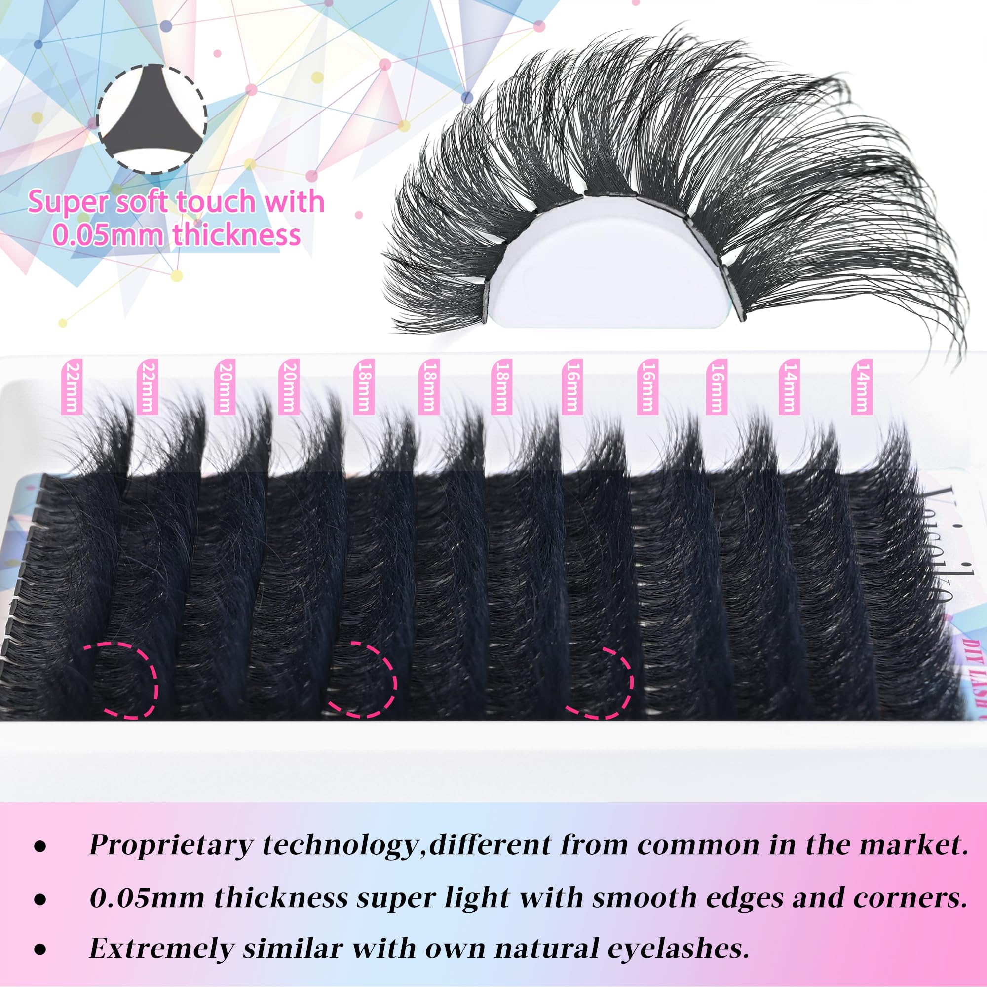 Yaiseiko Eyelash Clusters 14-22mm 200D Thick Volume DIY D Curl Wispy Plant Fibers, 192pcs