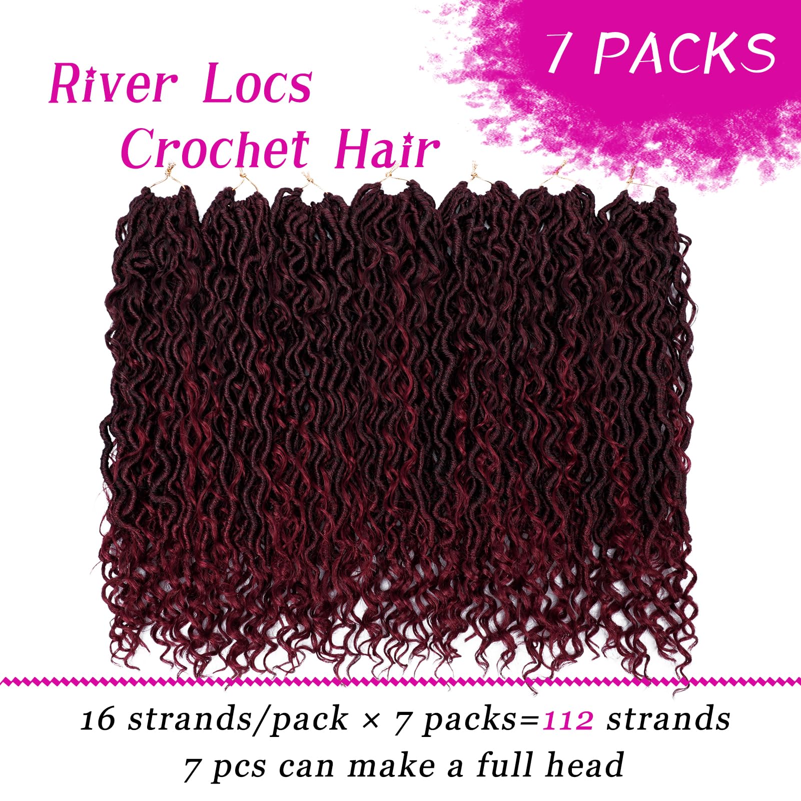 Goddess Locs Crochet Hair 18 Inch 7 Packs Ombre Burgundy Boho Faux Locs Crochet Hair for Black Women Pre Looped Crochet Locs wit