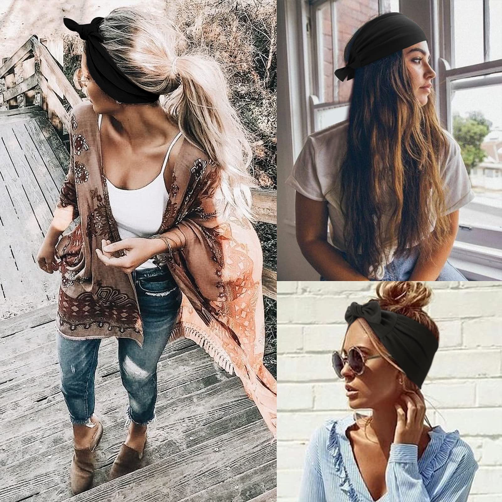 Dreshow 6 Pcs Adjustable Headbands For Women Knotted Headbands Elastic Non-Slip Fashion Hair Bands For Workout Sports Running Yo