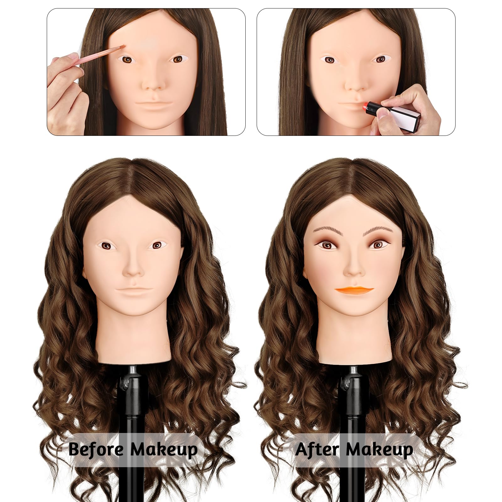 Mysweety Mannequin Head With Human Hair, 80% Real Hair 26'' Makeup Hairdressing Practice Training Head, Cosmetology Manikin Doll