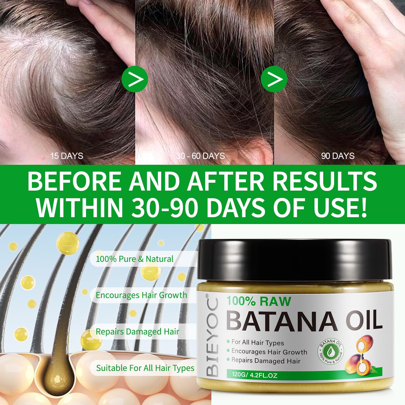 Raw Batana Oil For Hair Growth, Natural Batana Oil Organic Cold Press, Hair Oil For Men And Women 120G