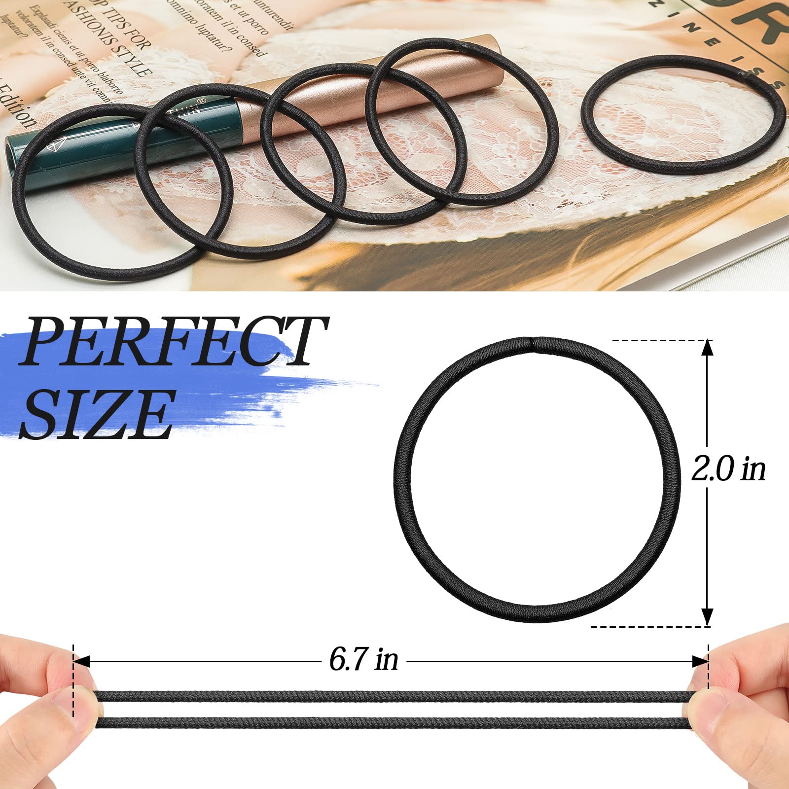 Kanprincess 100Pcs Black Hair Ties For Thick Hair, Ponytail Holders Hair Ties No Damage For Women, Elastic Thick Hair Ties Hair