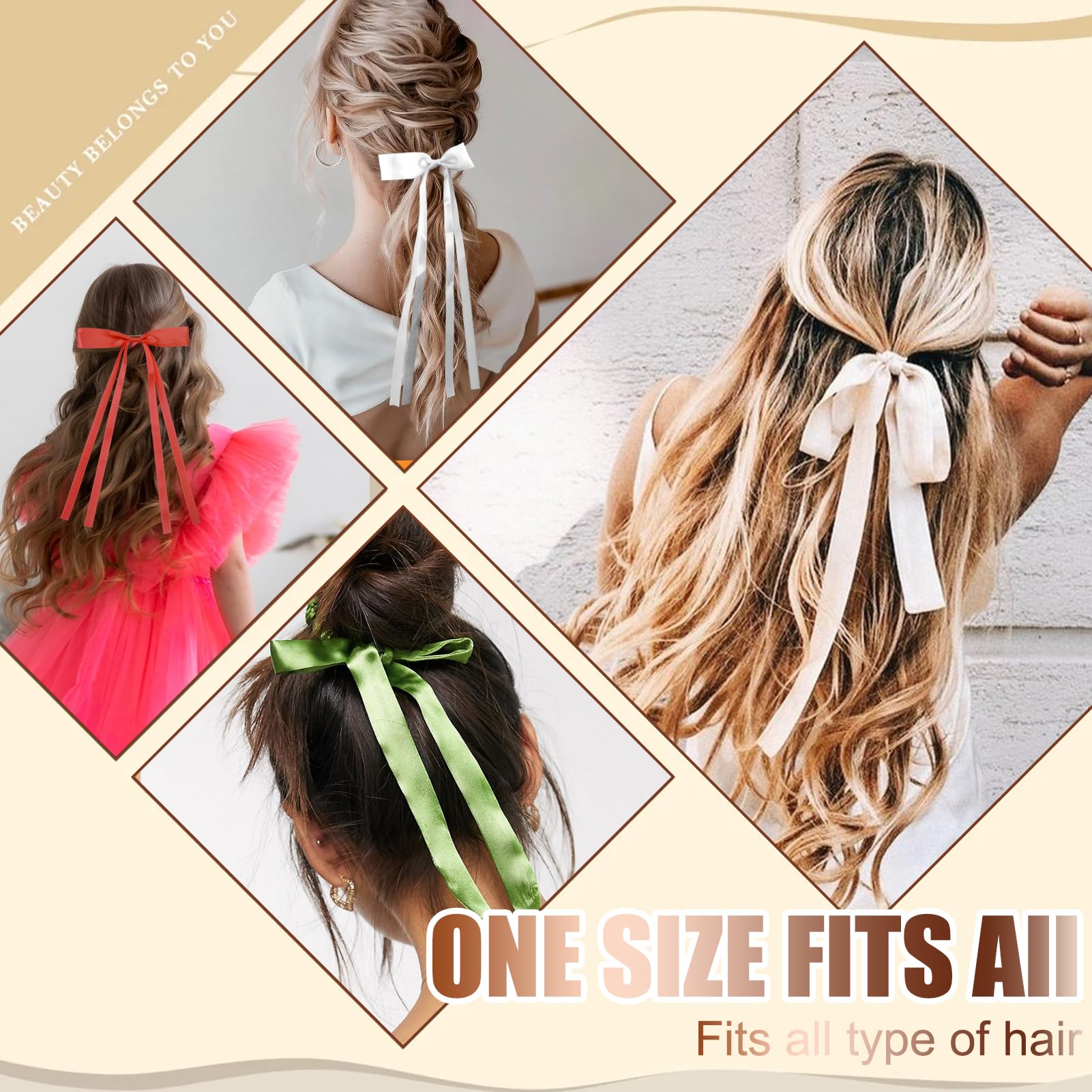 Vodolo Hair Bows For Women,10 Pcs Large Bow Hair Clips Tassel Ribbon Bowknot With Long Tail,Ribbon Hair Bows Barrettes For Thick