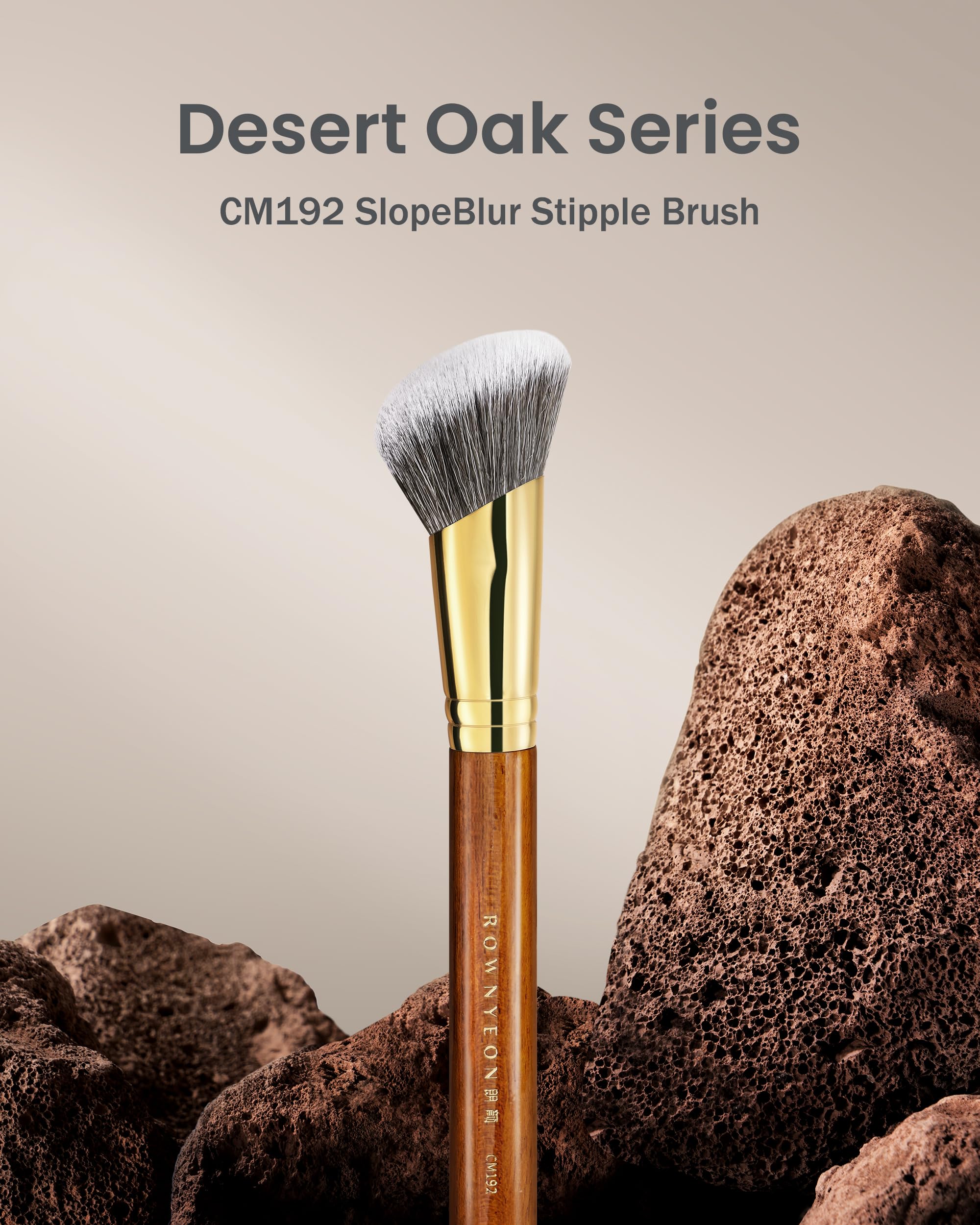 Desert Oak Series SlopeBlur Stipple Brush - Angled Nylon Bristles for Seamless Cream/Liquid/Powder Blending, Contour & Blush App