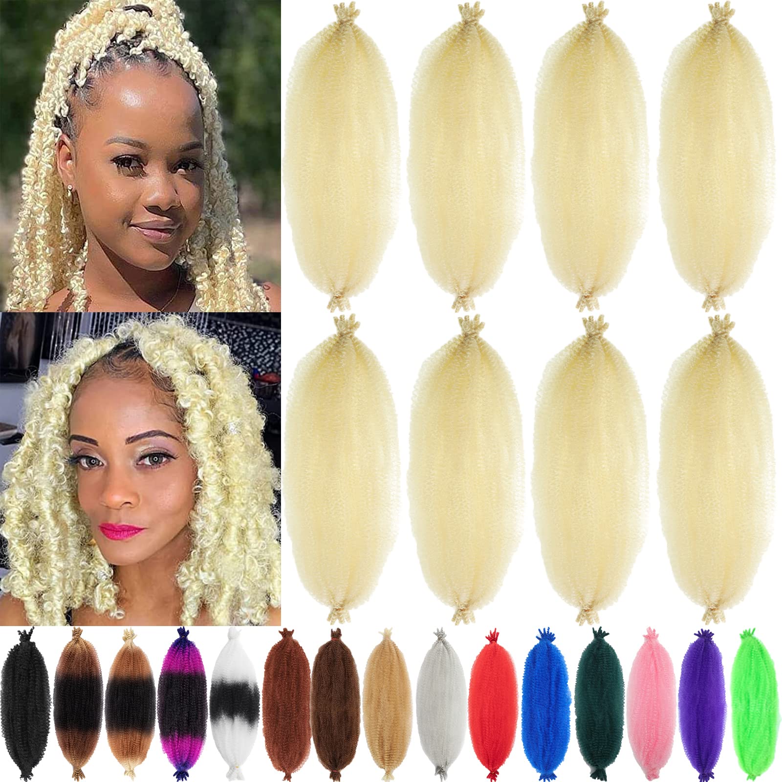 8 Packs Springy Afro Twist Hair 16 inch 613# Pre-Separated Kinky Marley Twist Braiding Hair Soft Synthetic Crochet for Distresse