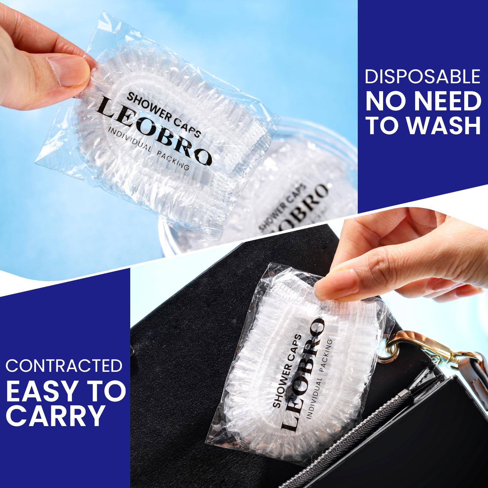 Leobro Shower Cap, 80Pcs Individually Wrapped Disposable Shower Caps For Women, Plastic Shower Caps Disposable, Plastic Hair Cap