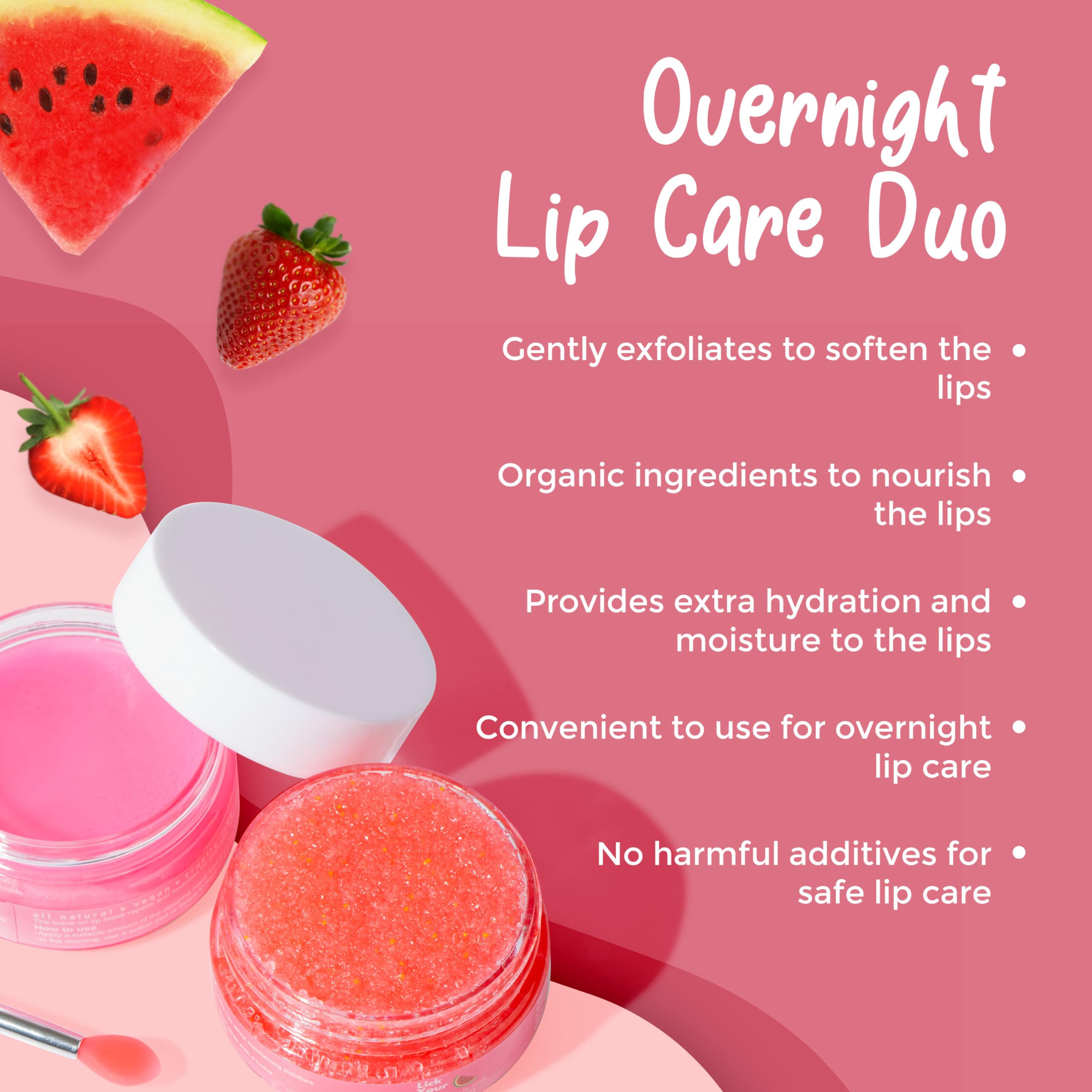 Lick Your Lips Watermelon Lip Scrub And Lip Sleeping Mask Duo To Exfoliate And Nourish Dry, Chapped Lips - Overnight Lip Care Ki