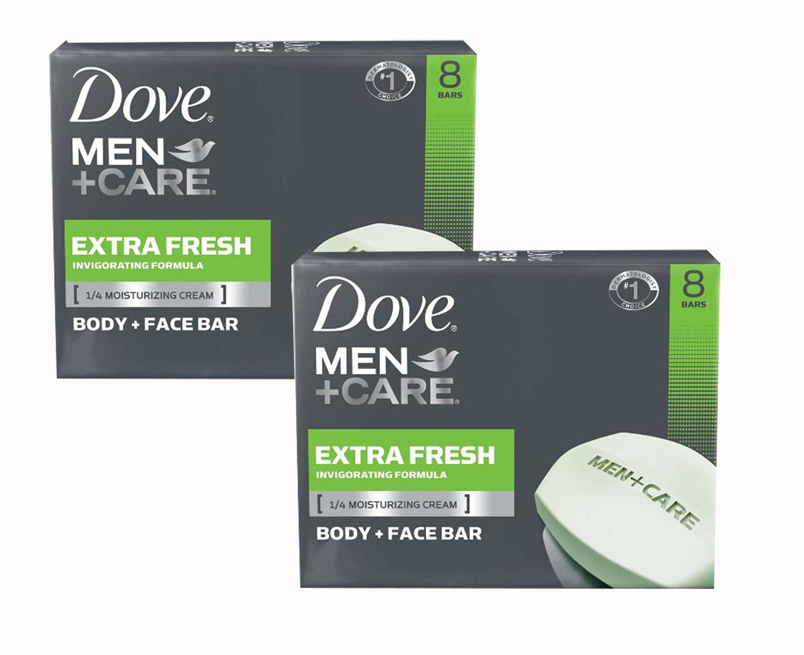 (2 Pack) Dove Men + Care Body and Face Bar, Extra Fresh, 4 Ounce, 8 Count